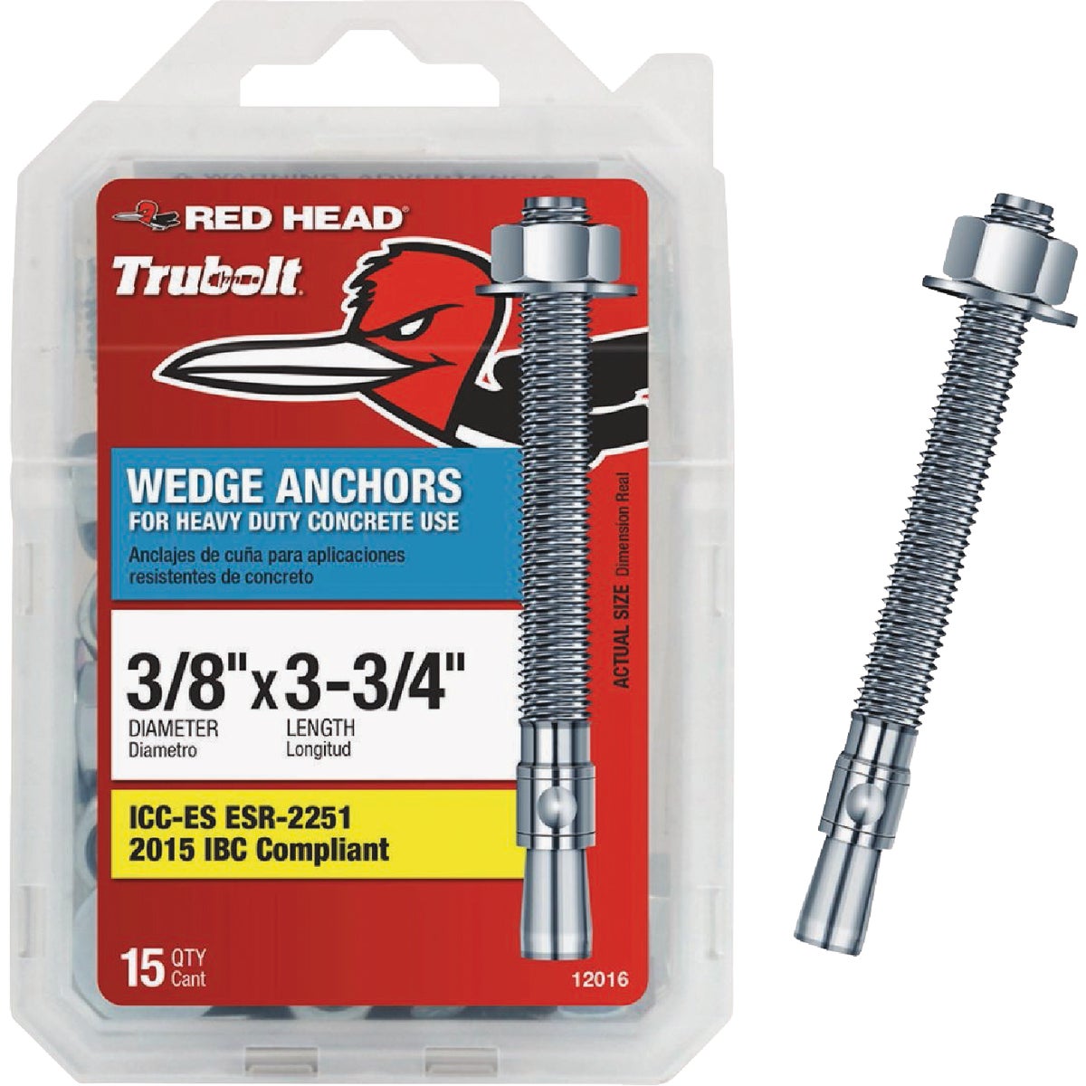 Red Head 3/8 In. x 3-3/4 In. Concrete Wedge Anchor (15 Ct.)