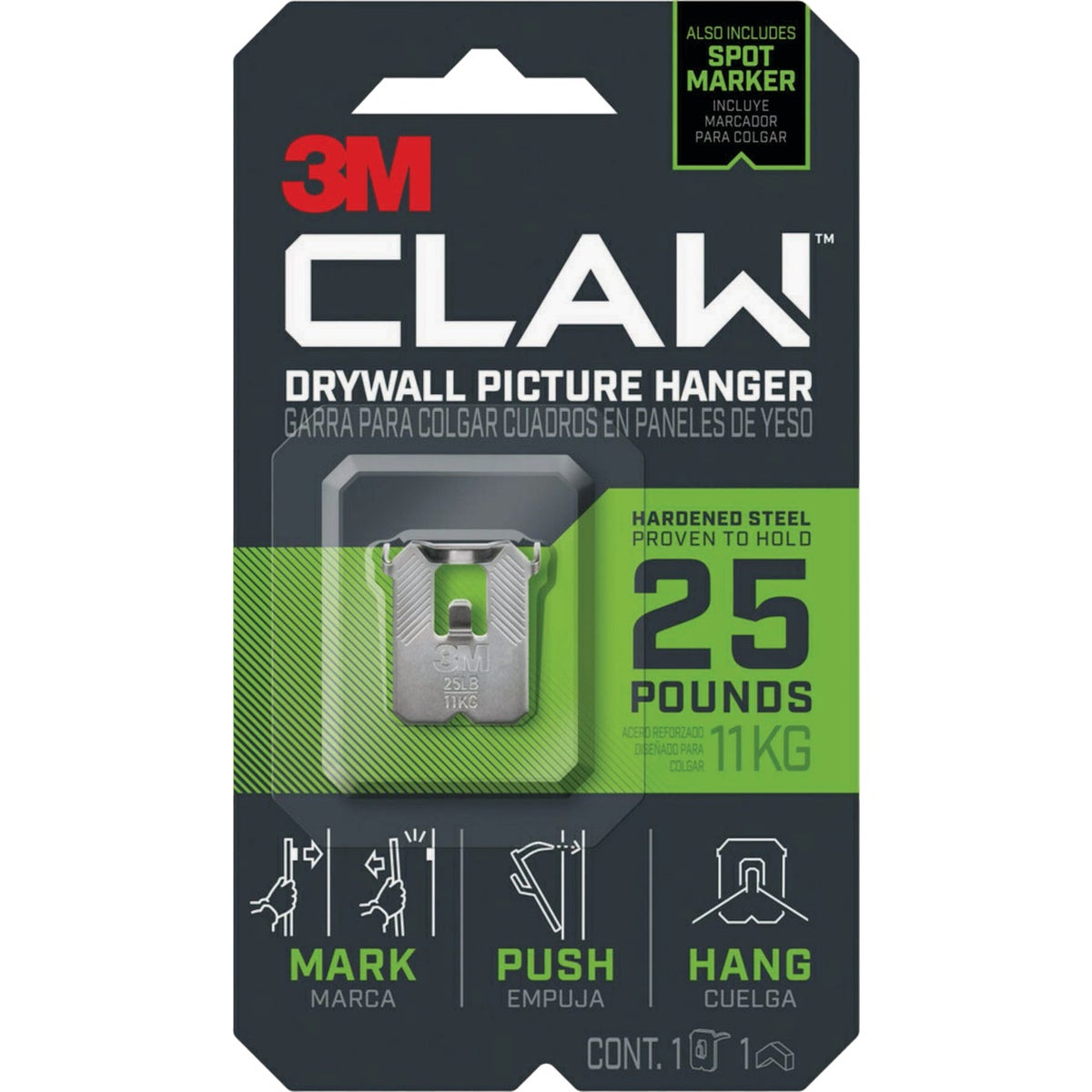 3M Claw 25 Lb. Drywall Picture Hanger with Temporary Spot Marker (1 Hanger, 1 Marker)