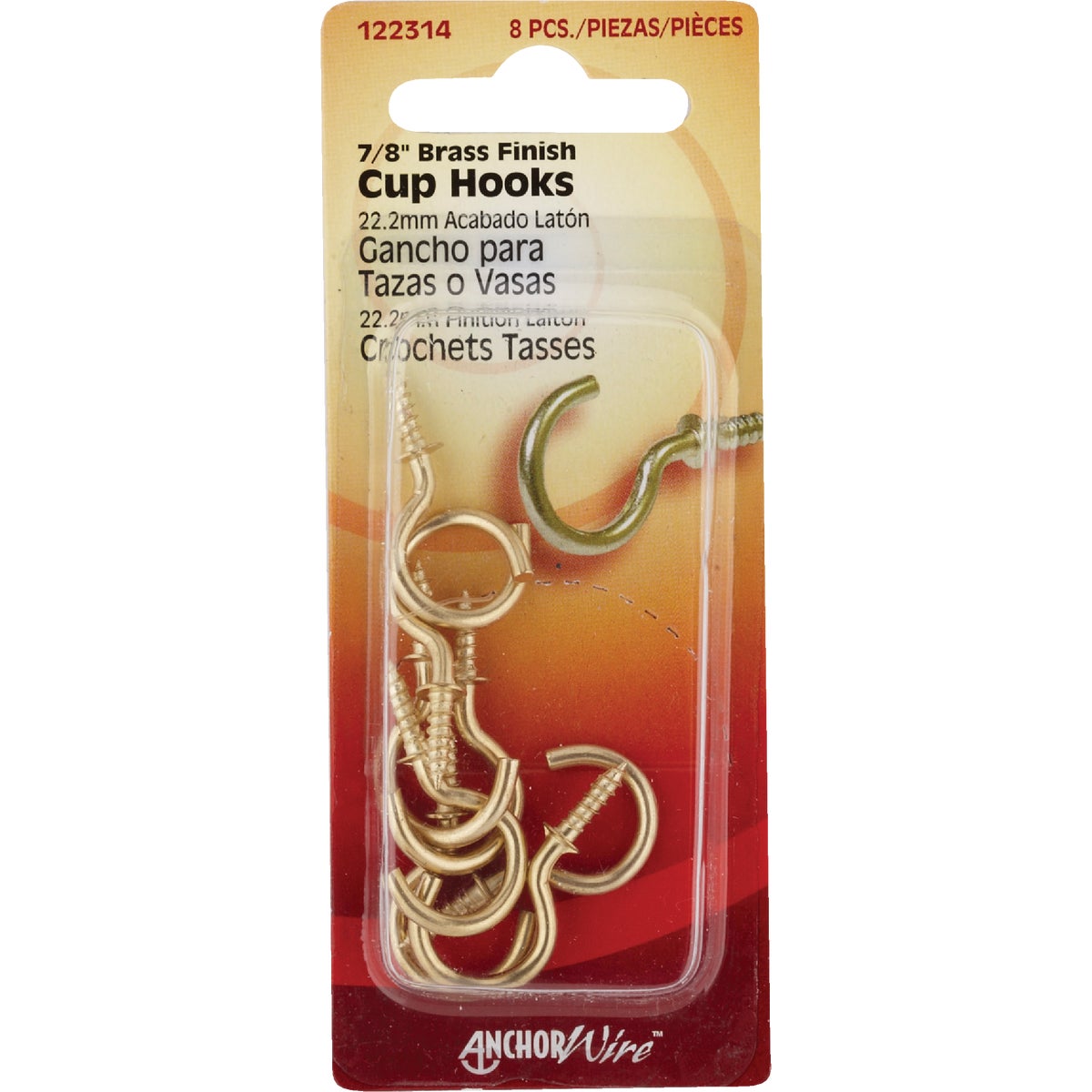 Hillman 7/8 In. Brass Anchor Wire Cup Hook (8 Count)