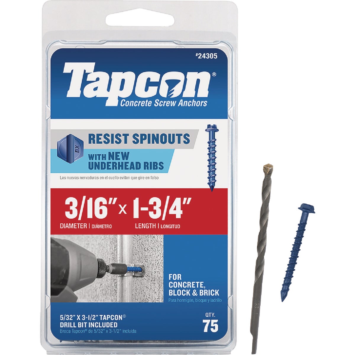 Tapcon 3/16 In. x 1-3/4 In. Hex Washer Concrete Screw Anchor (75 Ct.)