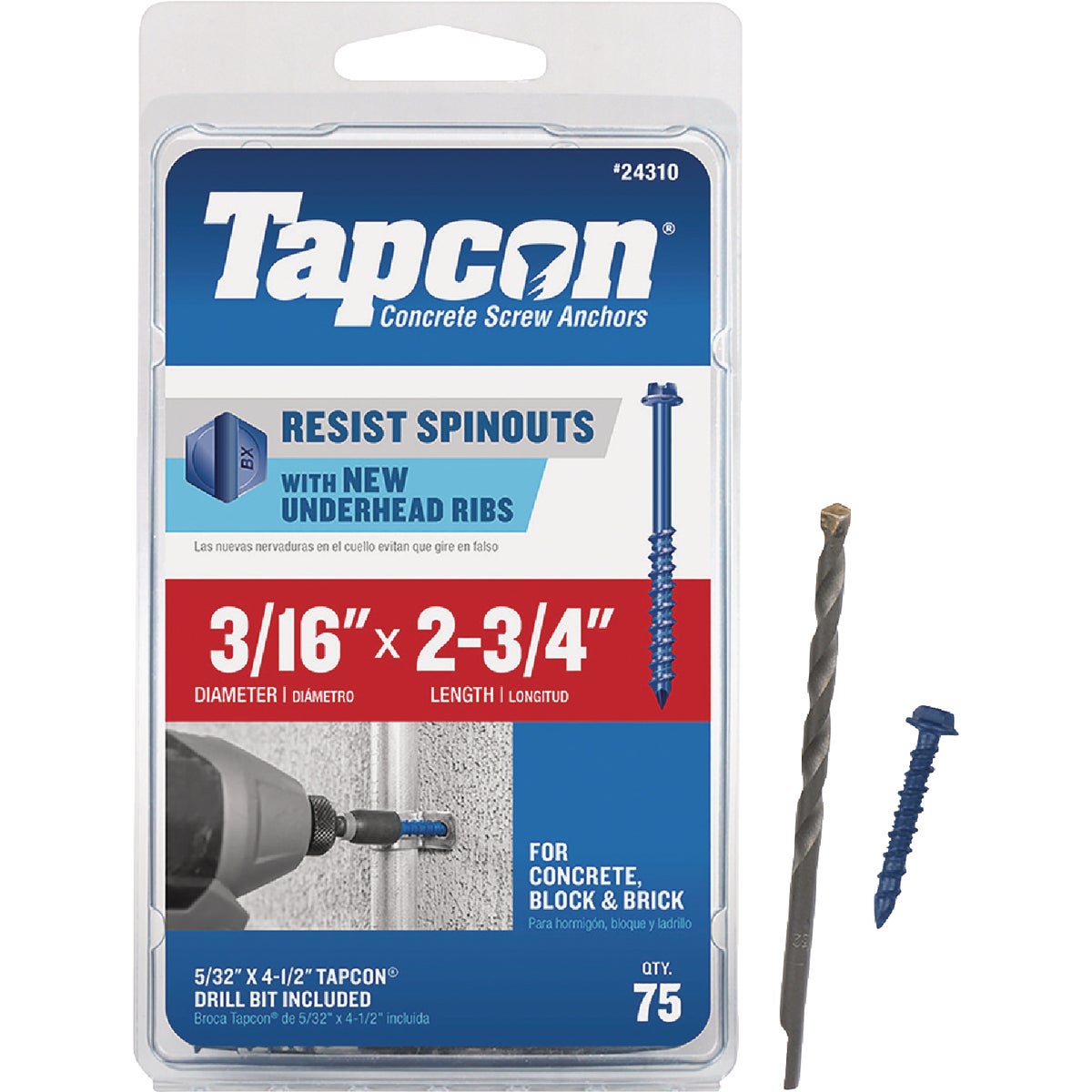 Tapcon 3/16 In. x 2-3/4 In. Hex Washer Concrete Screw Anchor (75 Ct.)