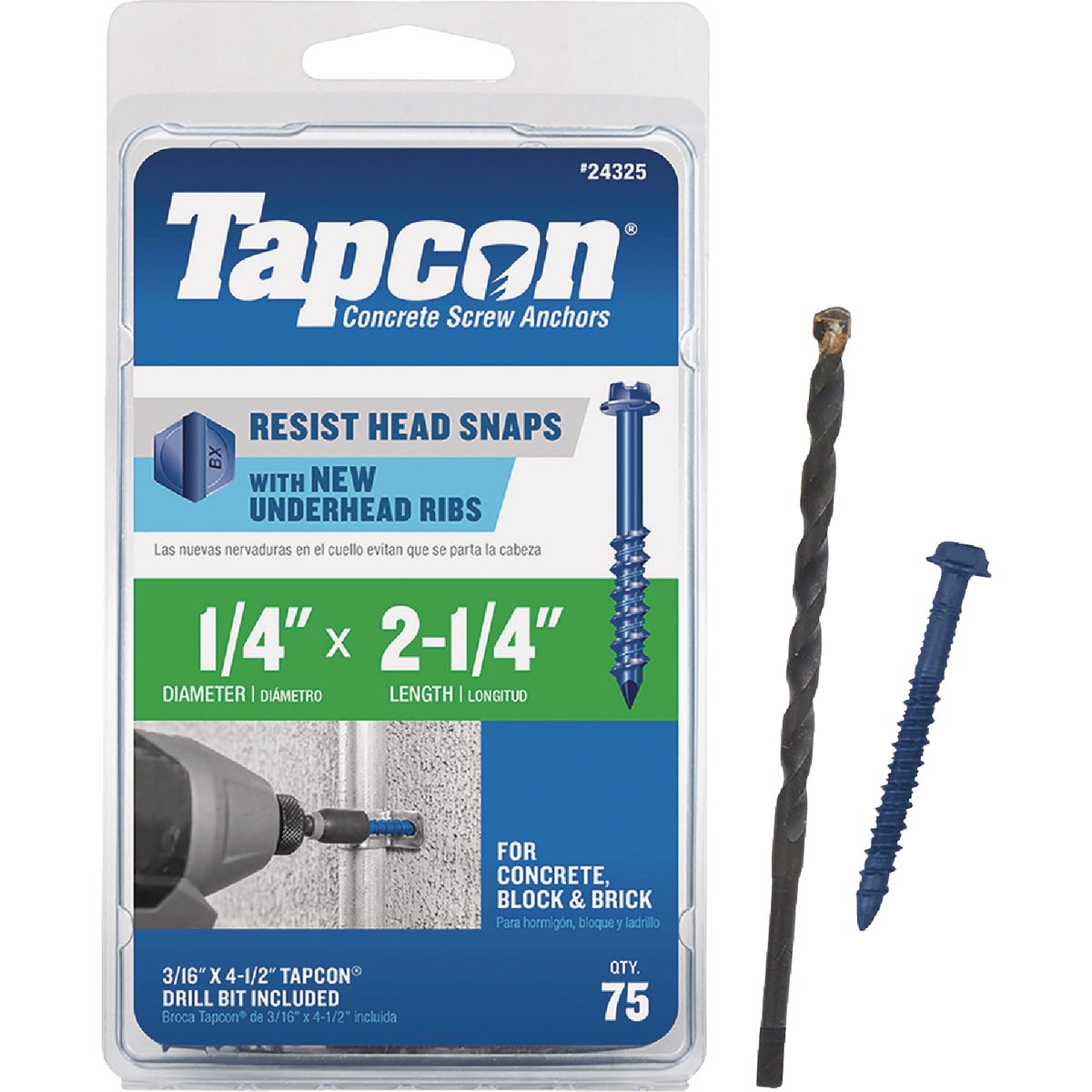 Tapcon 1/4 In. x 2-1/4 In. Hex Washer Concrete Screw Anchor (75 Ct.)