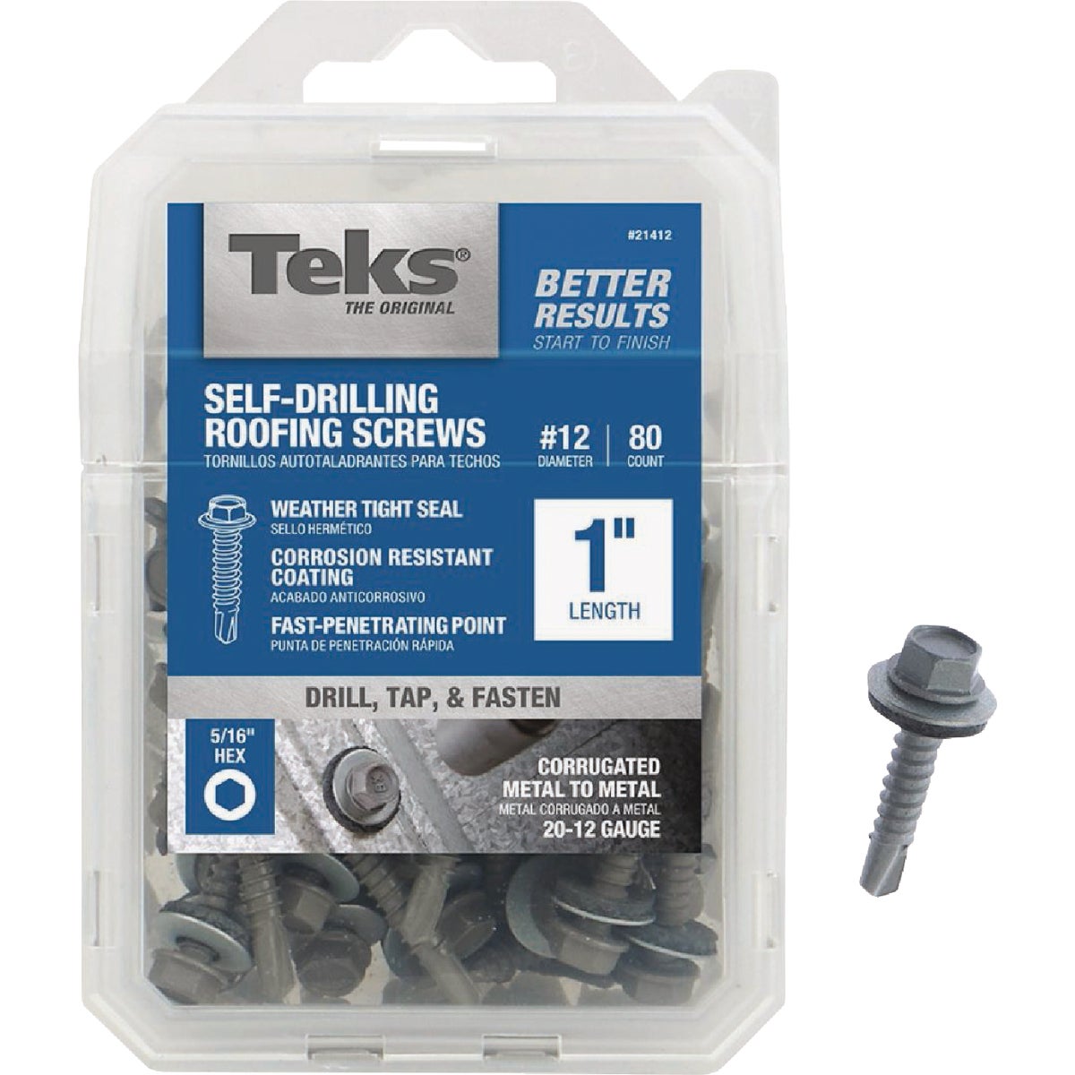 Teks #12 x 1 In. Hex Washer Head Sharp Point Metal to Wood Roofing Screw (80 Ct.)