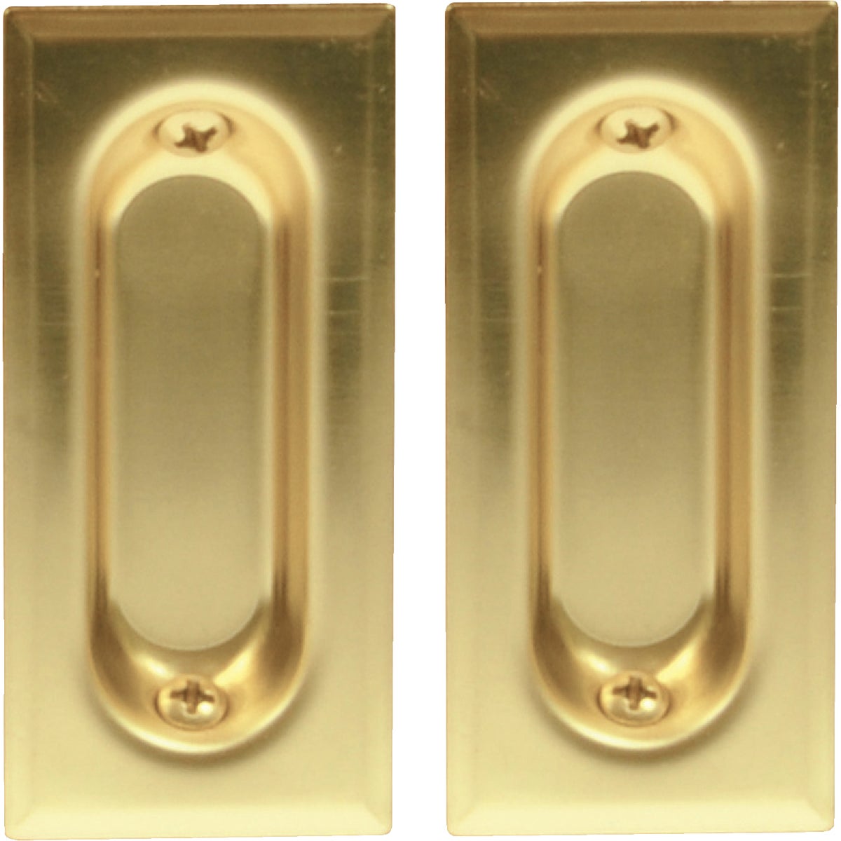 Johnson Hardware 3 In. Rectangular Brass Flush Pocket Door Pull (2-Count)