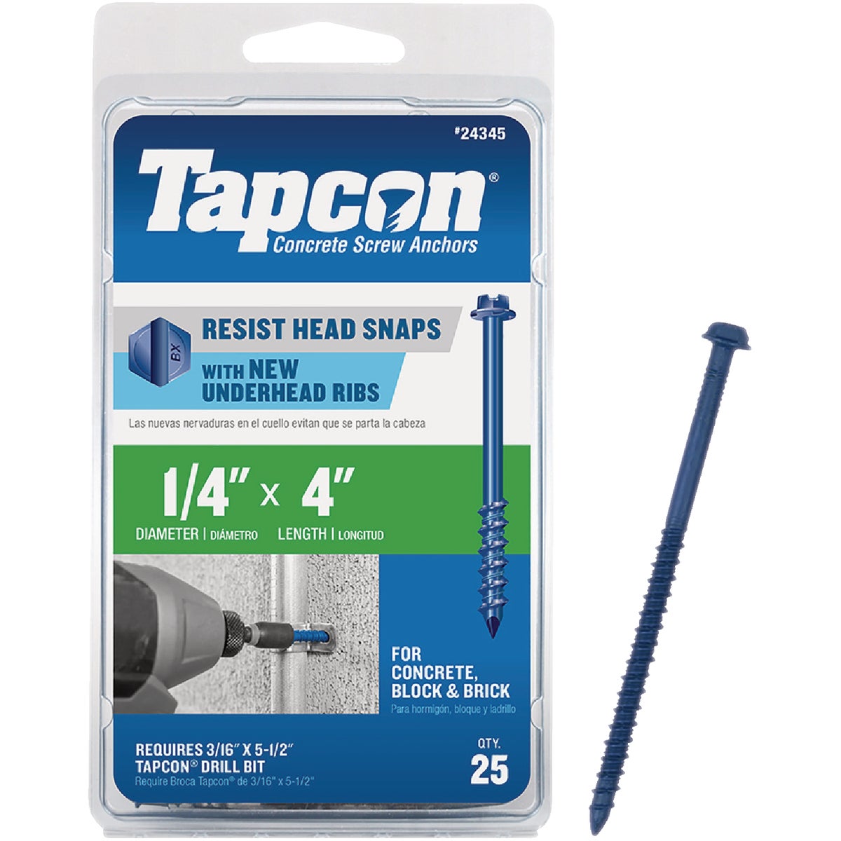 Tapcon 1/4 In. x 4 In. Hex Washer Head Concrete Screw Anchors (25 Ct.)
