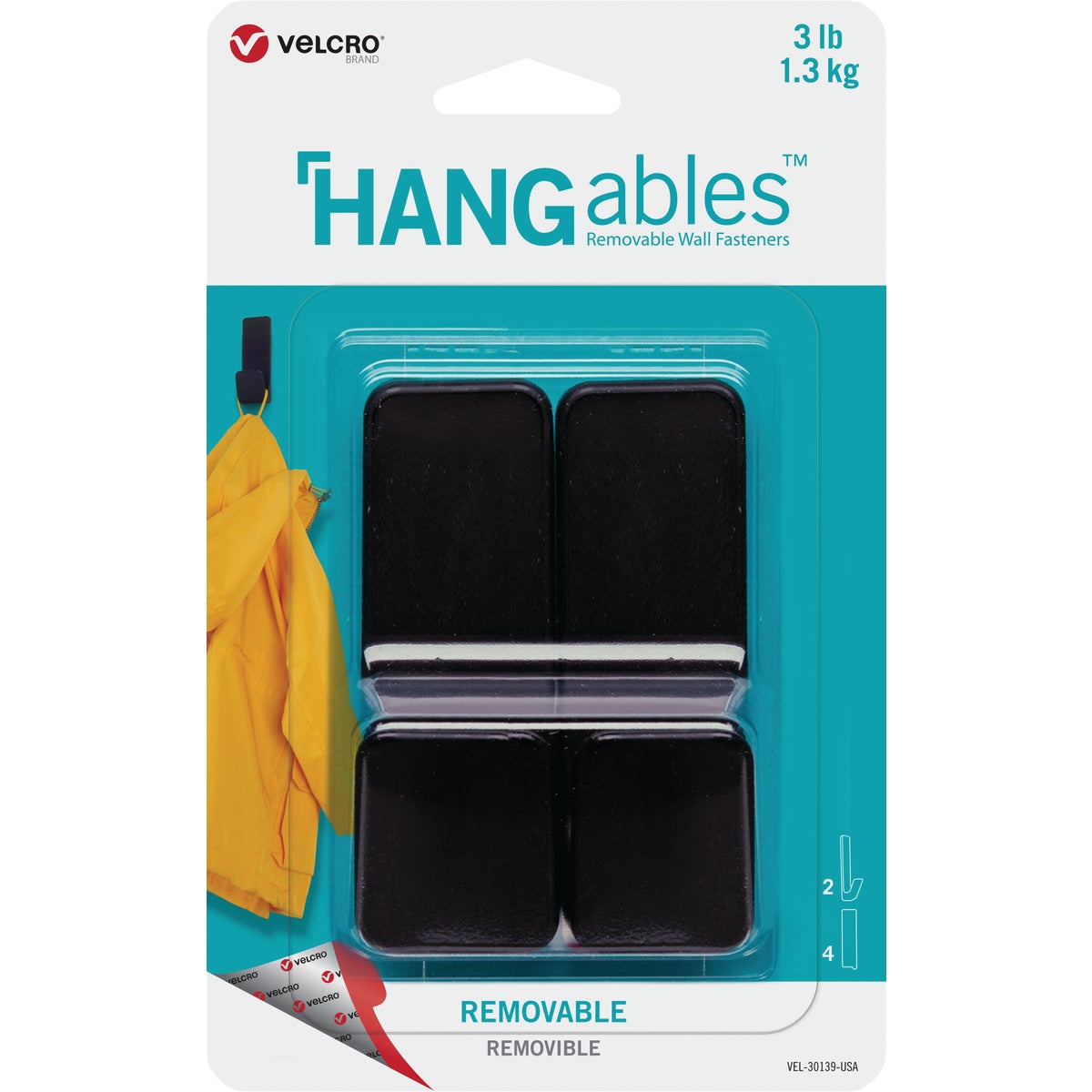 Velcro Brand Hangables 3 Lb. Capacity Black Removable Medium Hook (2 Count)