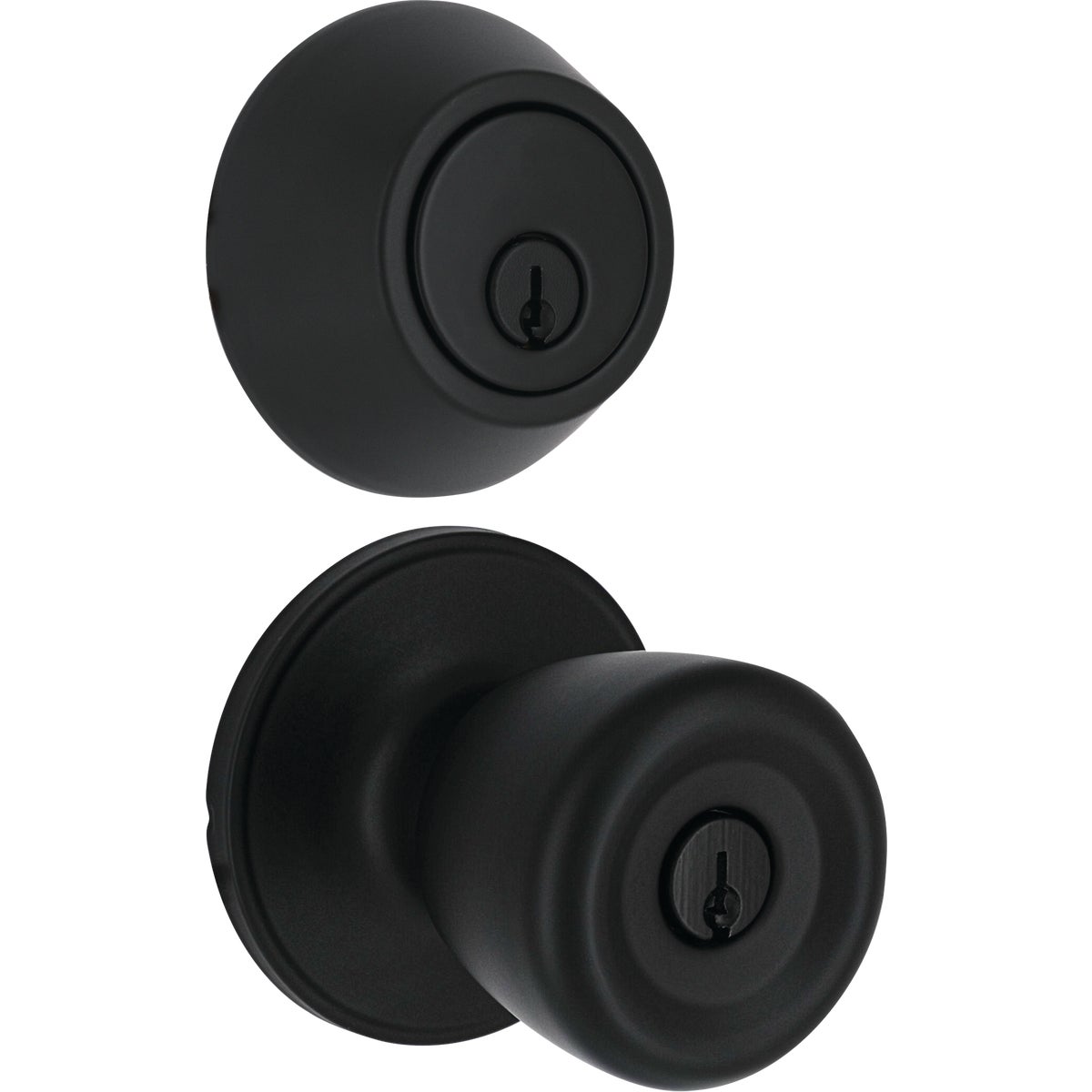 Steel Pro Matte Black Tulip 2-Cylinder Deadbolt & Door Knob Entry Combo