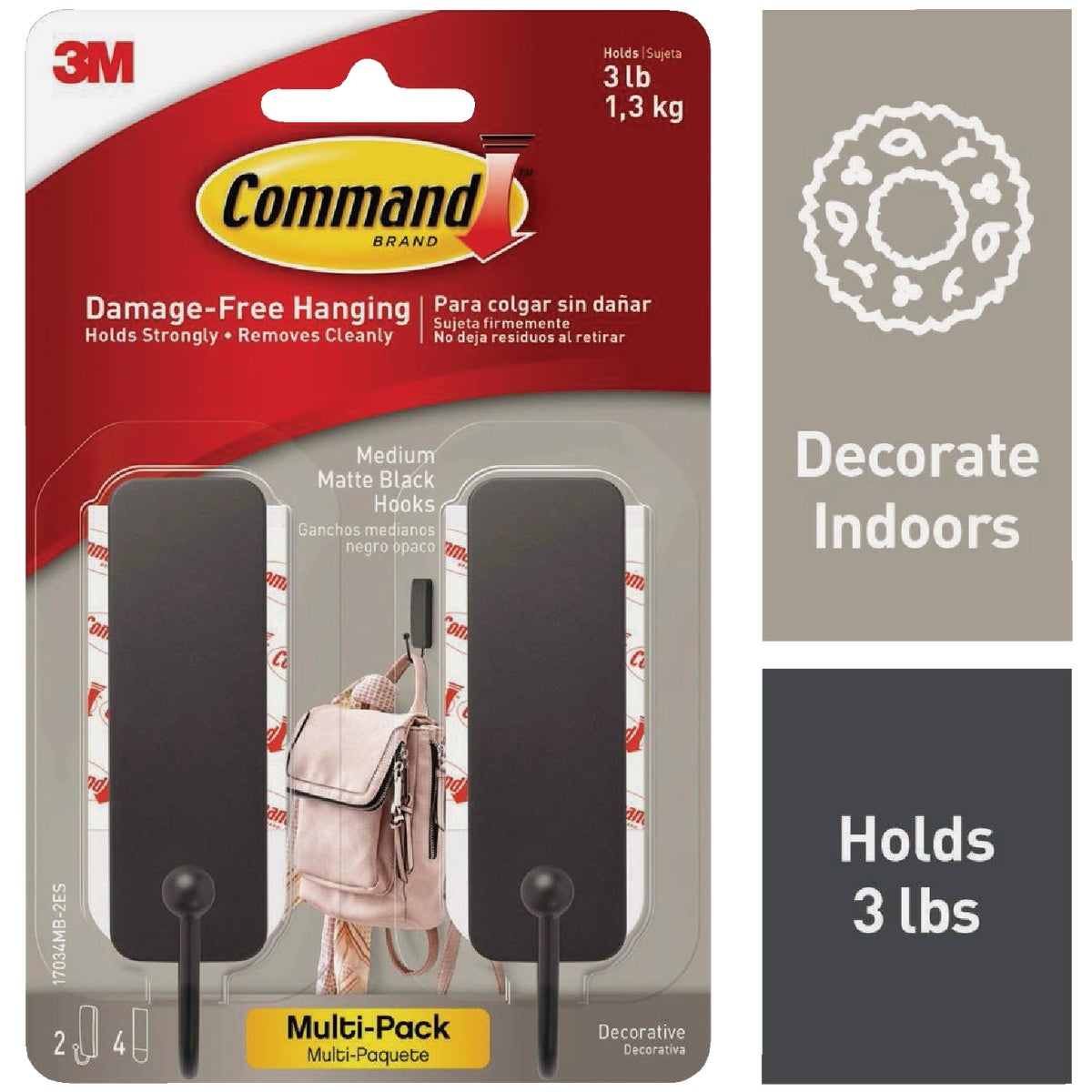 Command Medium Matte Black Decorative Hook, 2 Hooks, 4 Strips