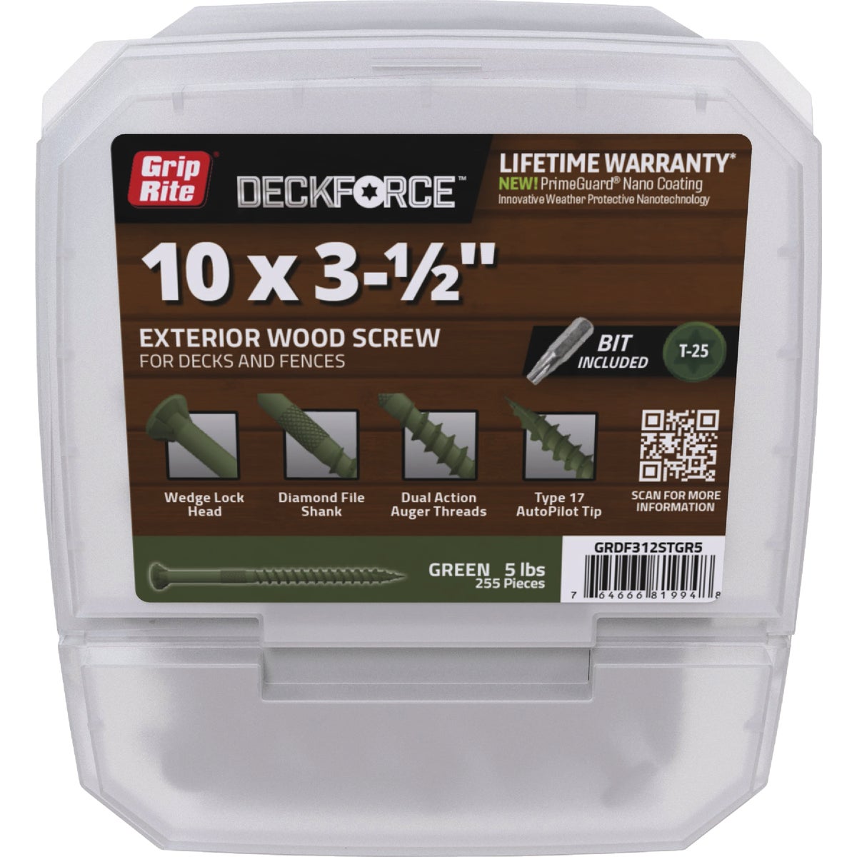 Grip-Rite DeckForce PrimeGuard Nano #10 x 3-1/2 In. Star Drive Green Screw (5 Lb.)