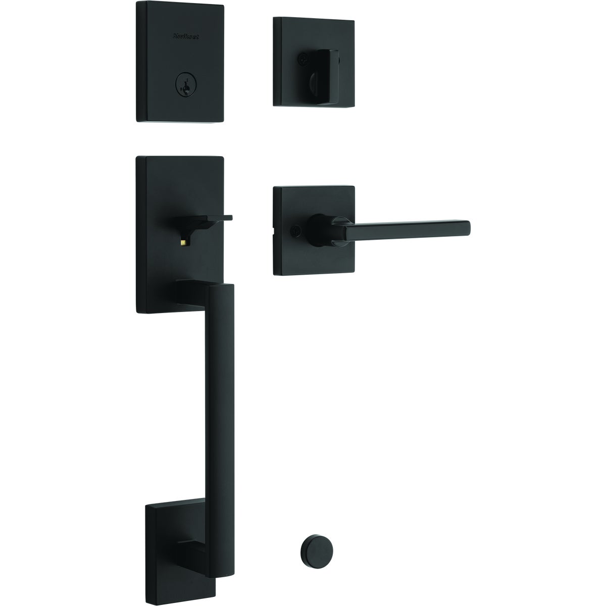 Kwikset SmartKey Matte Black San Clemente Entry Door Handleset with Halifax Lever