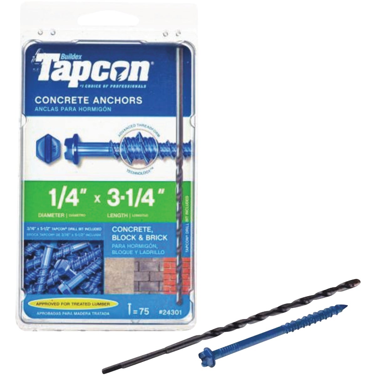 Tapcon 1/4 In. x 3-1/4 In. Hex Washer Concrete Screw Anchor (75-Count)