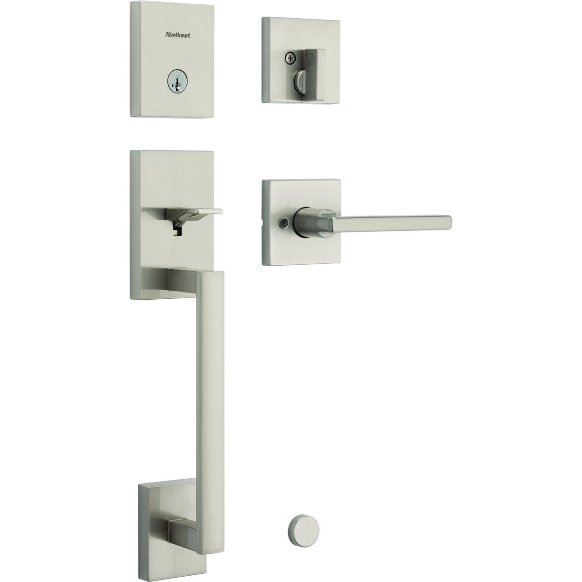 Kwikset SmartKey Satin Nickel San Clemente Entry Door Handleset with Halifax Lever