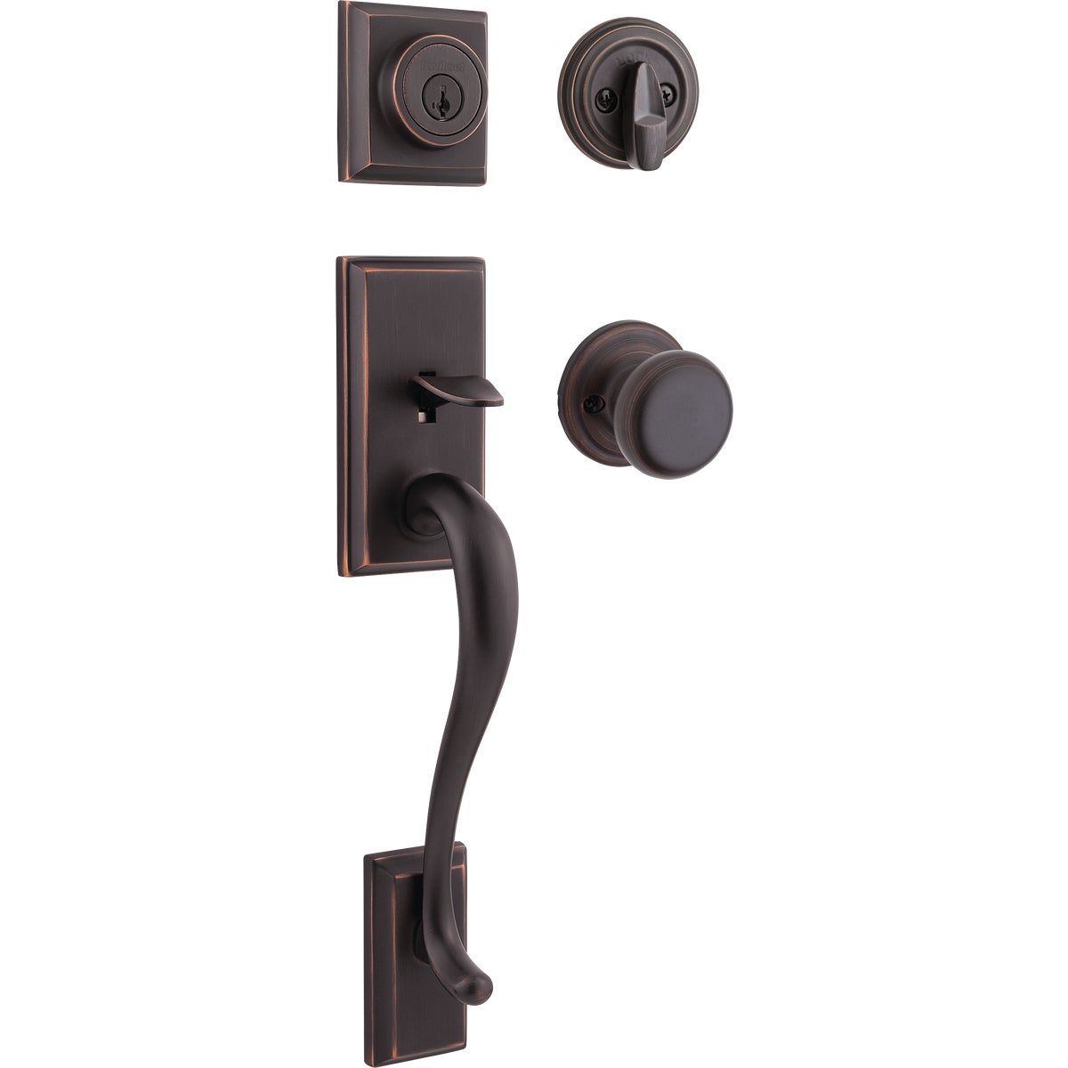 Kwikset SmartKey Venetian Bronze Hawthorne Entry Door Handleset with Juno Knob