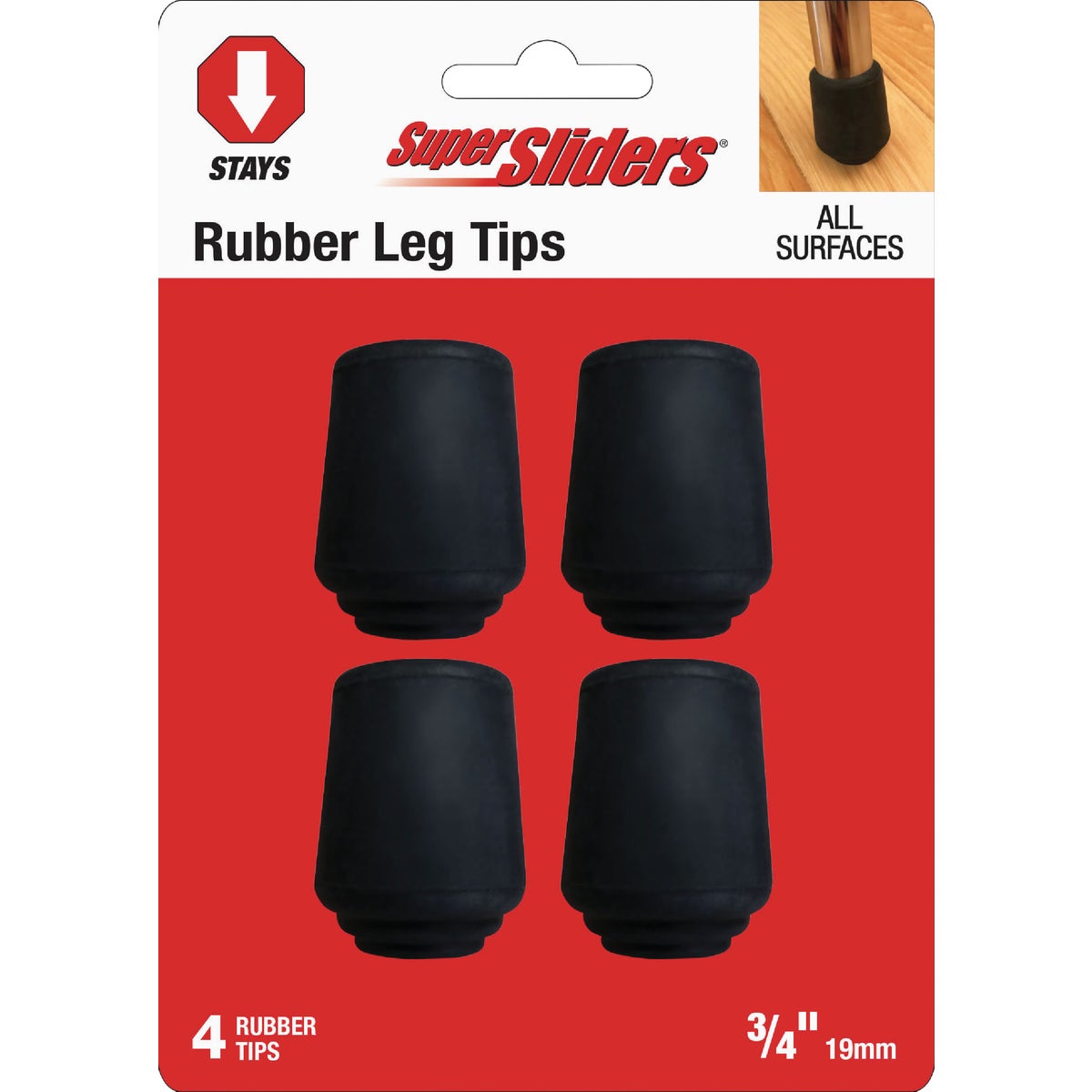 Super Sliders 3/4 In. Black Rubber Furniture Leg Tip (4-Pack)