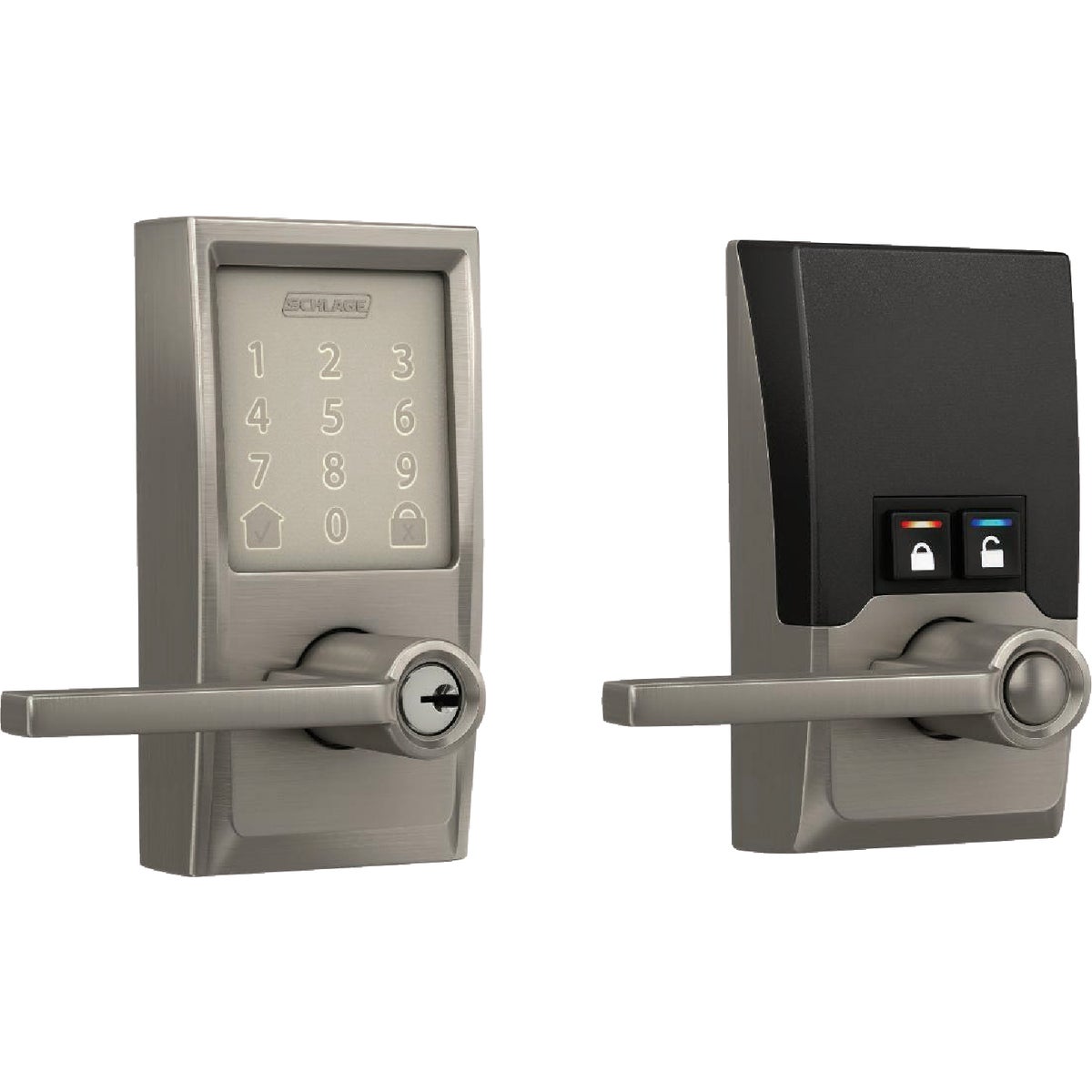 Encode Smart WiFi Lever with Latitude Lever and Century Trim in Satin Nickel