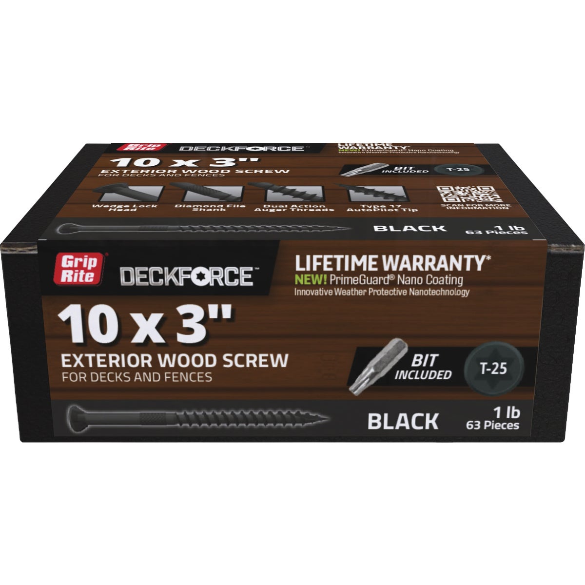 Grip-Rite DeckForce PrimeGuard Nano #10 x 3 In. Star Drive Black Screw (1 Lb.)