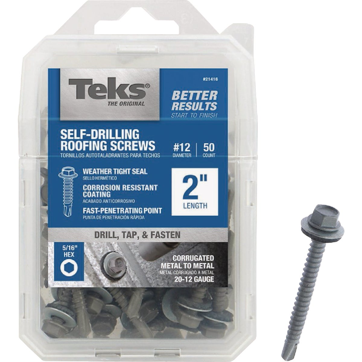Teks #12 x 2 In. Hex Washer Head Self-Drilling Metal to Metal Roofing Screw (50-Count)