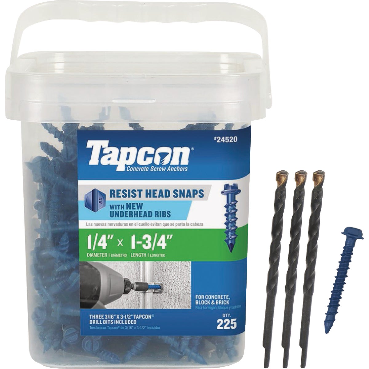 Tapcon 1/4 In. x 1-3/4 In. Hex Washer Concrete Screw Anchor (225 Ct.)