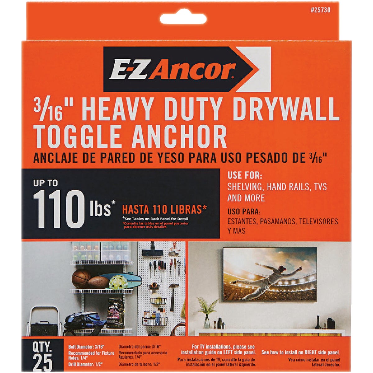 E-Z Ancor 3/16 In. Heavy Duty Pull Toggle Drywall Anchor (25-Pack)