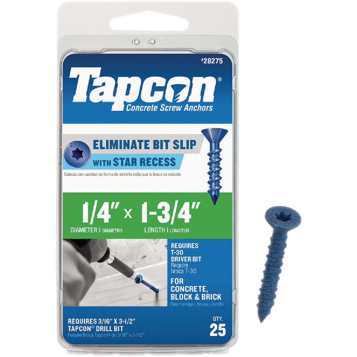 Tapcon 1/4 In. x 1-3/4 In. Star Drive Flat Head Concrete Screw Anchors (25 Ct.)