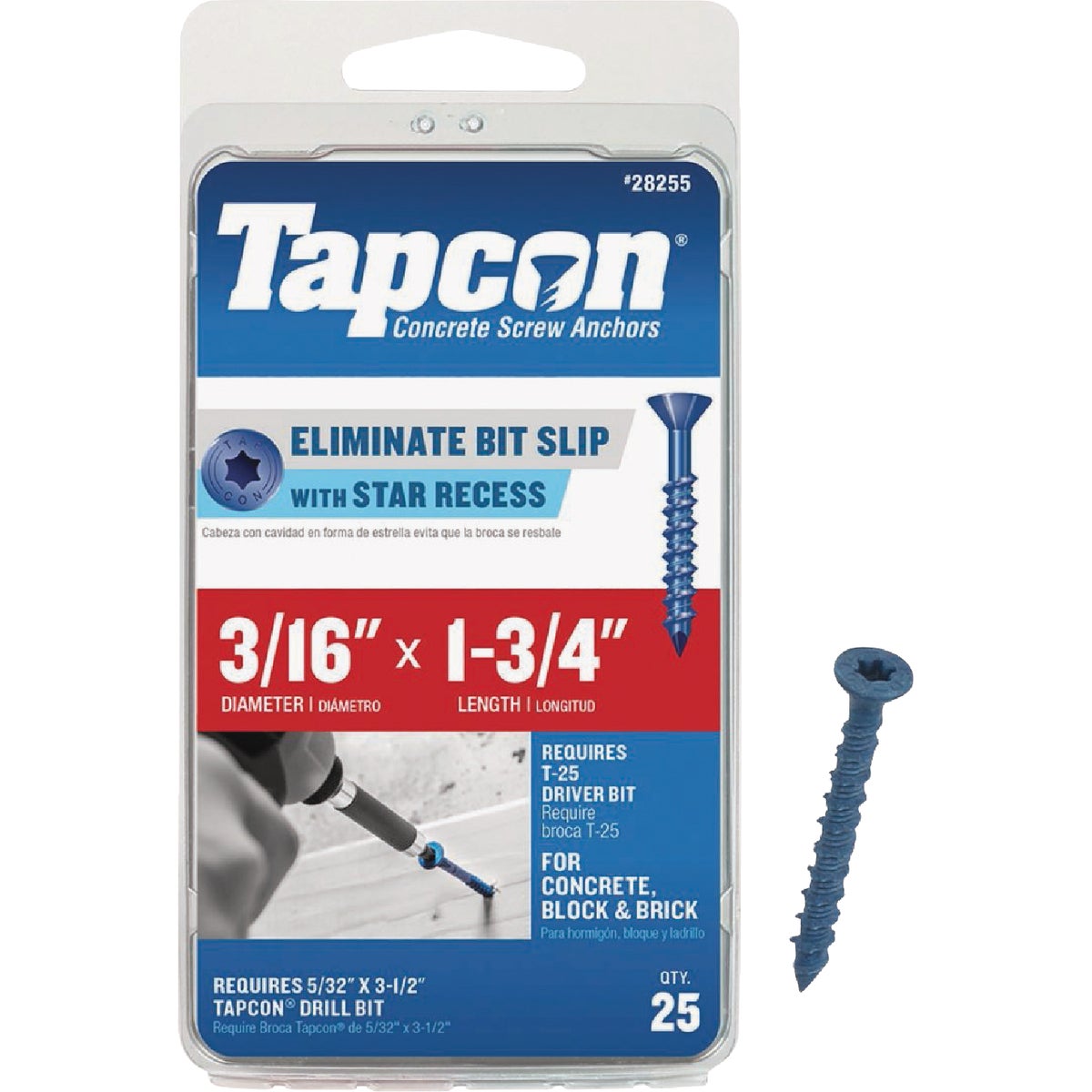 Tapcon 3/16 In. x 1-3/4 In. Star Drive Flat Head Concrete Screw Anchor (25 Ct.)