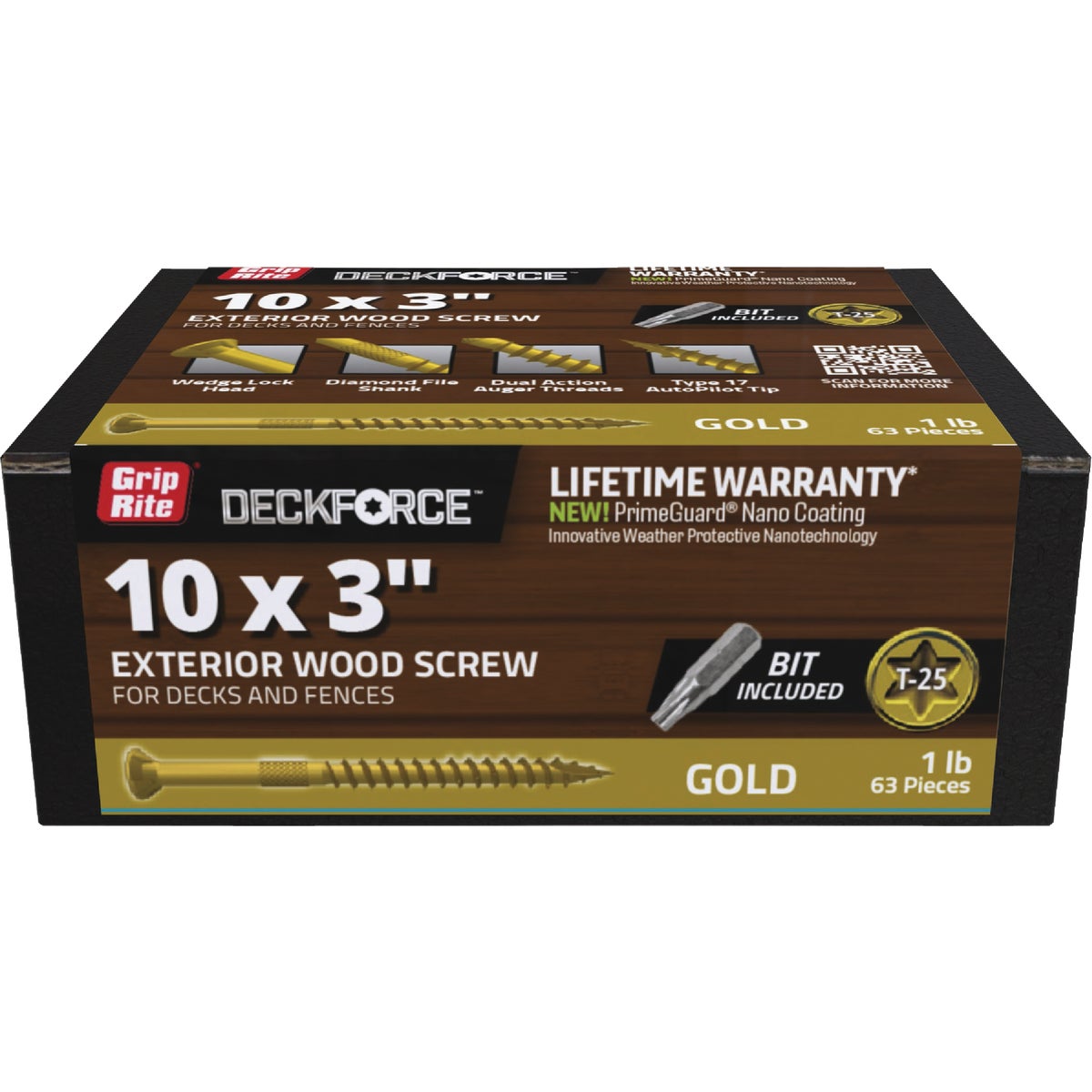 Grip-Rite DeckForce PrimeGuard Nano #10 x 3 In. Star Drive Gold Screw (1 Lb.)