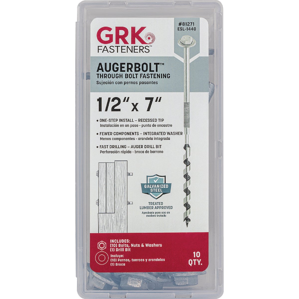 GRK AugerBolt 1/2 In. x 7 In. Galvanized Hex Through Bolt (10 Ct.)