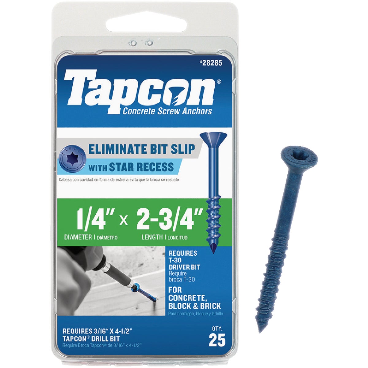 Tapcon 1/4 In. x 2-3/4 In. Star Drive Flat Head Concrete Screw Anchors (25 Ct.)