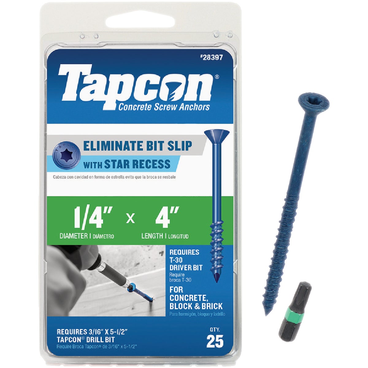 Tapcon 1/4 In. x 4 In. Star Drive Flat Head Concrete Screw Anchors (25 Ct.)