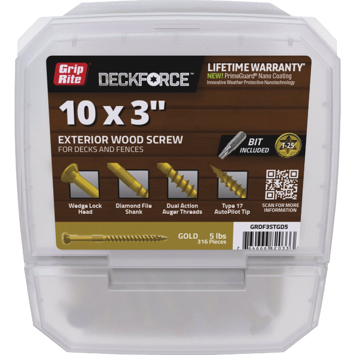 Grip-Rite DeckForce PrimeGuard Nano #10 x 3 In. Star Drive Gold Screw (5 Lb.)