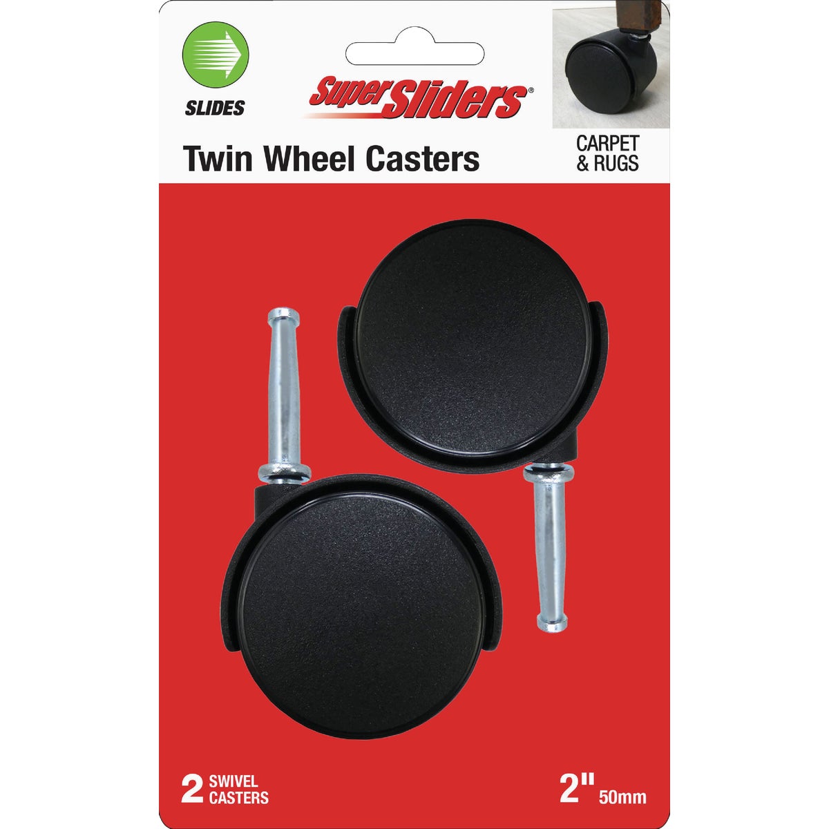 Super Sliders 2 In. 2-Wheel Black Stem Caster (2-Piece)