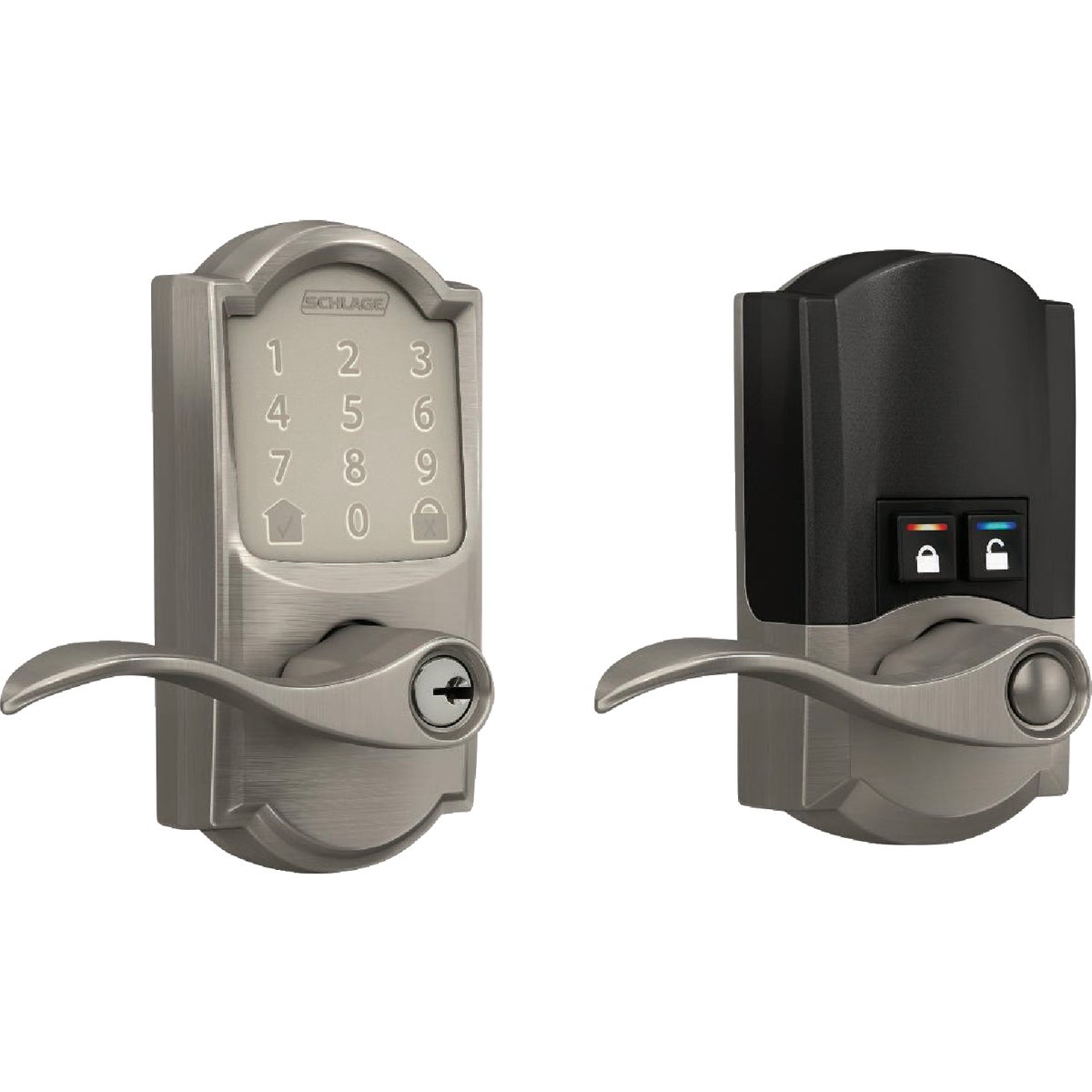 Encode Smart WiFi Lever with Accent Lever and Camelot Trim in Satin Nickel