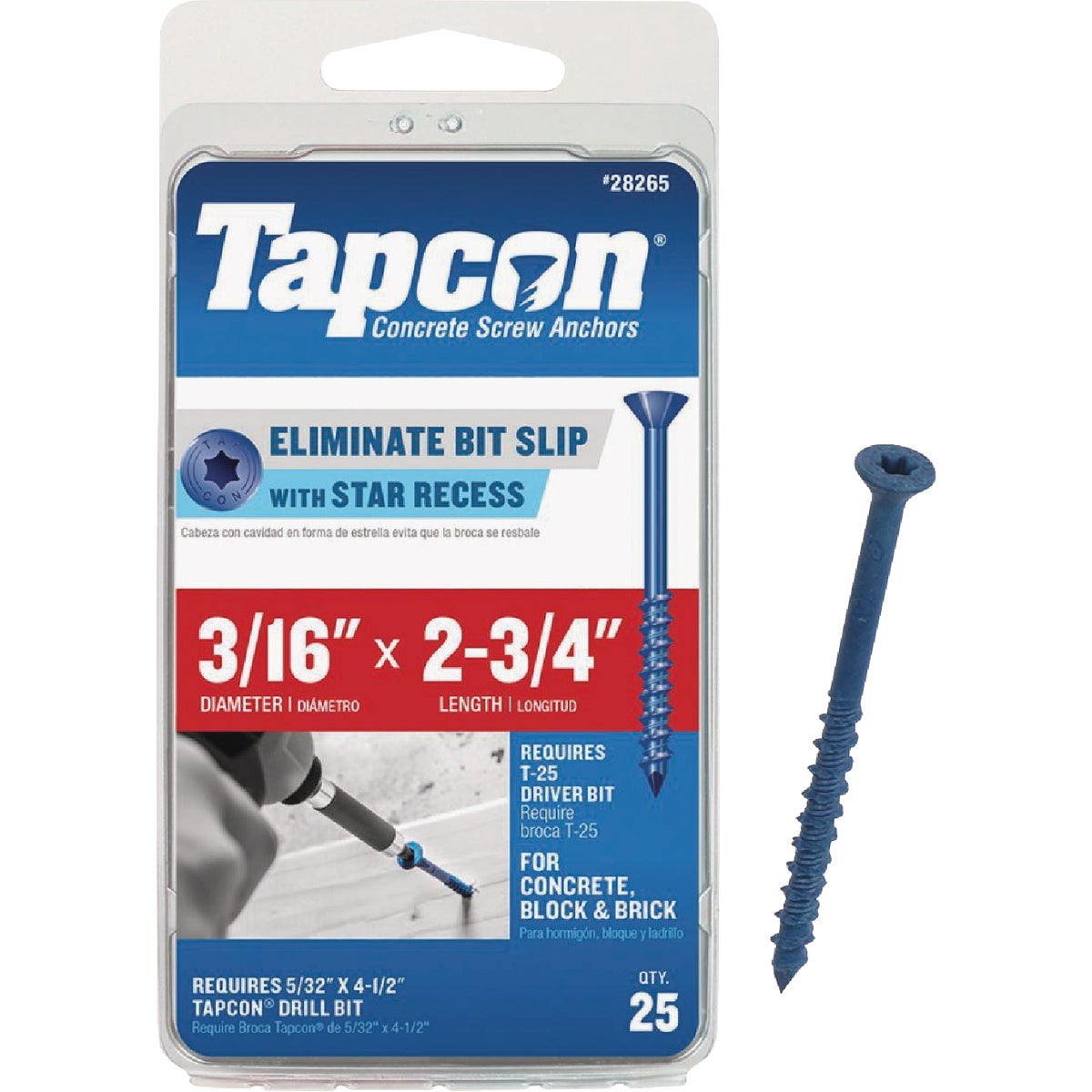 Tapcon 3/16 In. x 2-3/4 In. Star Drive Flat Head Concrete Screw Anchor (25 Ct.)