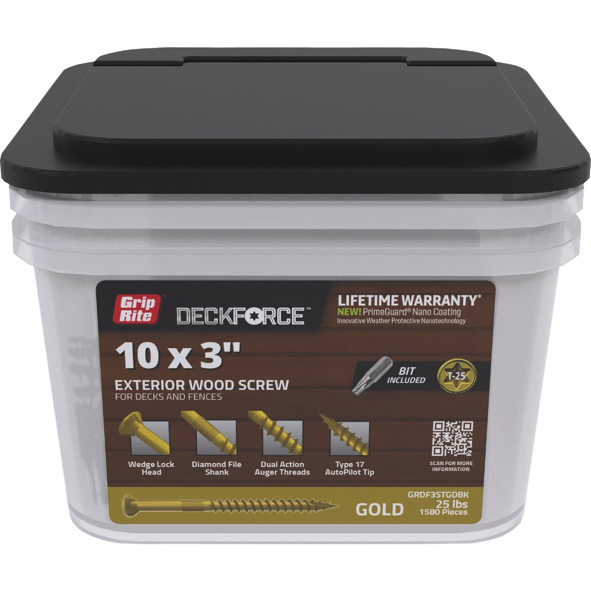 Grip-Rite DeckForce PrimeGuard Nano #10 x 3 In. Star Drive Gold Screw (25 Lb.)