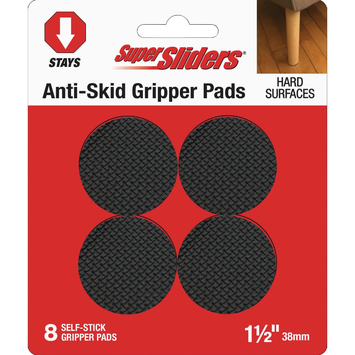 Super Sliders 1-1/2 In.  Anti-Skid Round Black Furniture Pad (8-Piece)