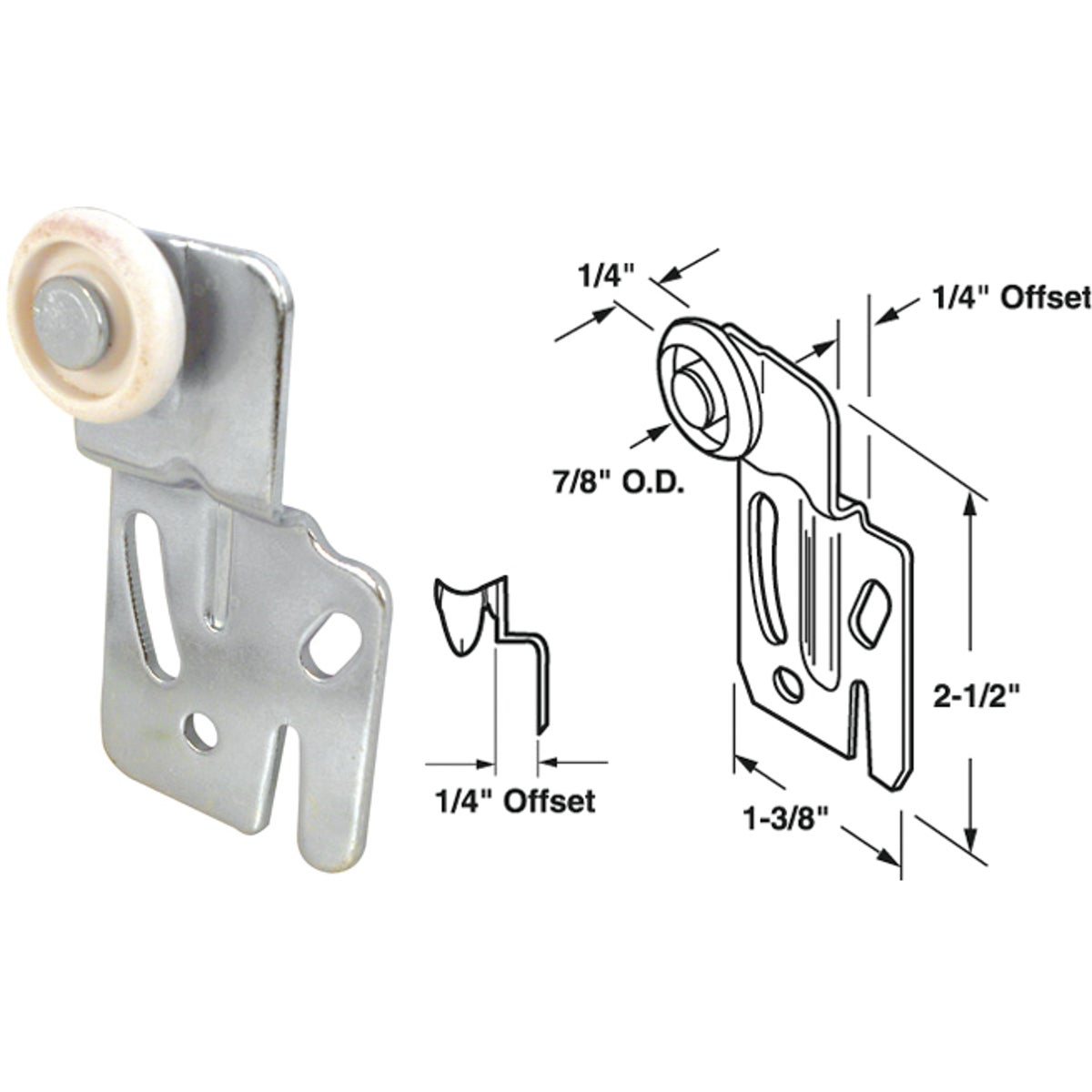 Prime-Line Offset Adjustable 2-1/2 In. H. x 1/4 In. Single Wheel Front Bypass Door Roller (2-Count)