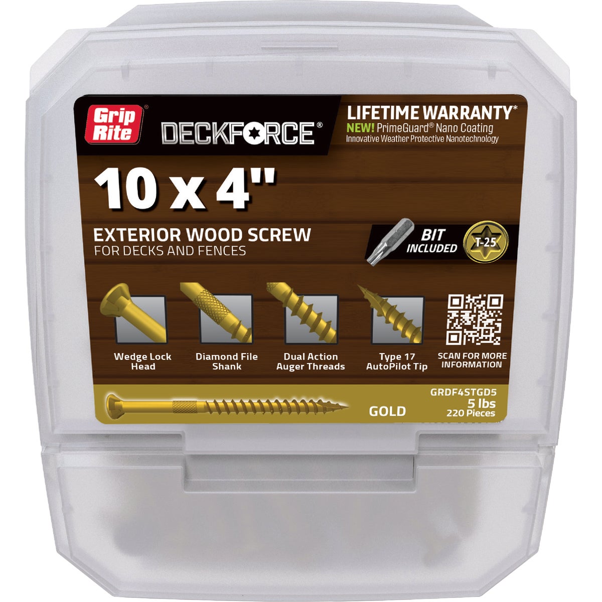 Grip-Rite DeckForce PrimeGuard Nano #10 x 4 In. Star Drive Gold Screw (5 Lb.)