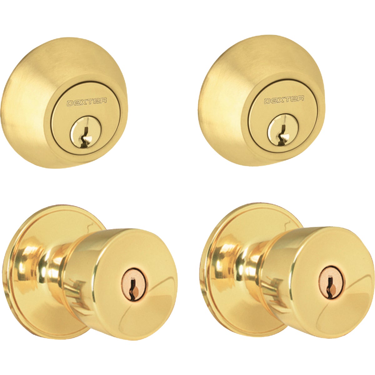 Dexter Bright Brass Deadbolt and Door Knob Combo