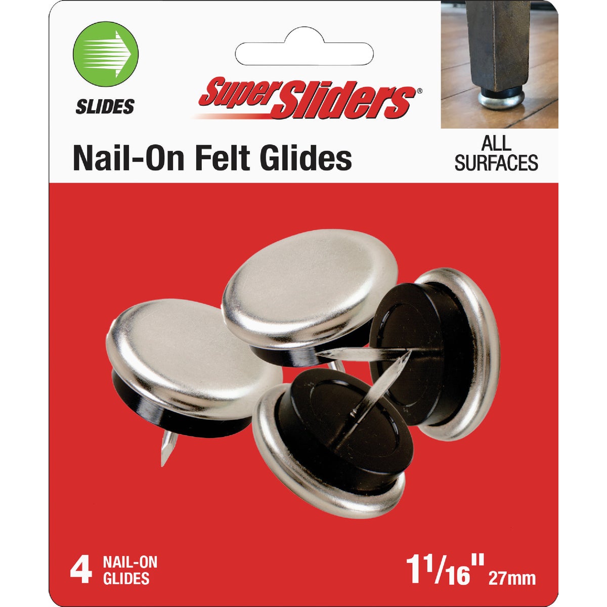 Super Sliders 1-1/16 In. Nail-on Plastic Round White Furniture Glides (4-Pack)