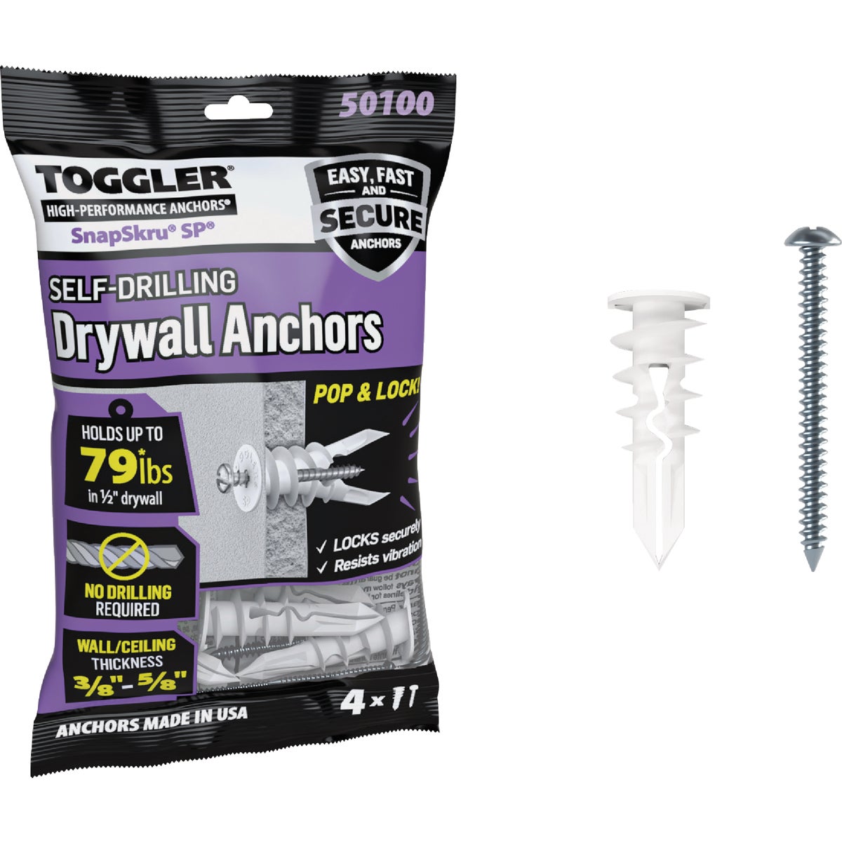 Toggler SnapSkru #8 x 1-1/2 In. 79 Lb. Nylon Self-Drilling Drywall Anchor (4 Ct.)