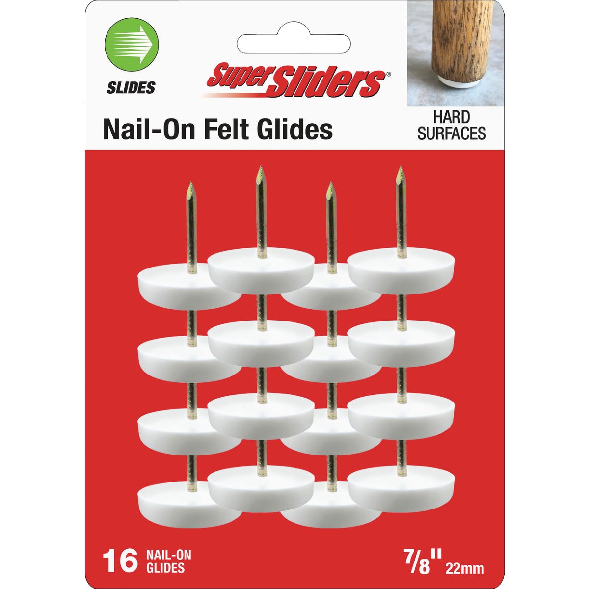 Super Sliders 7/8 In. Nail-On Plastic Round White Furniture Glides (16-Pack)