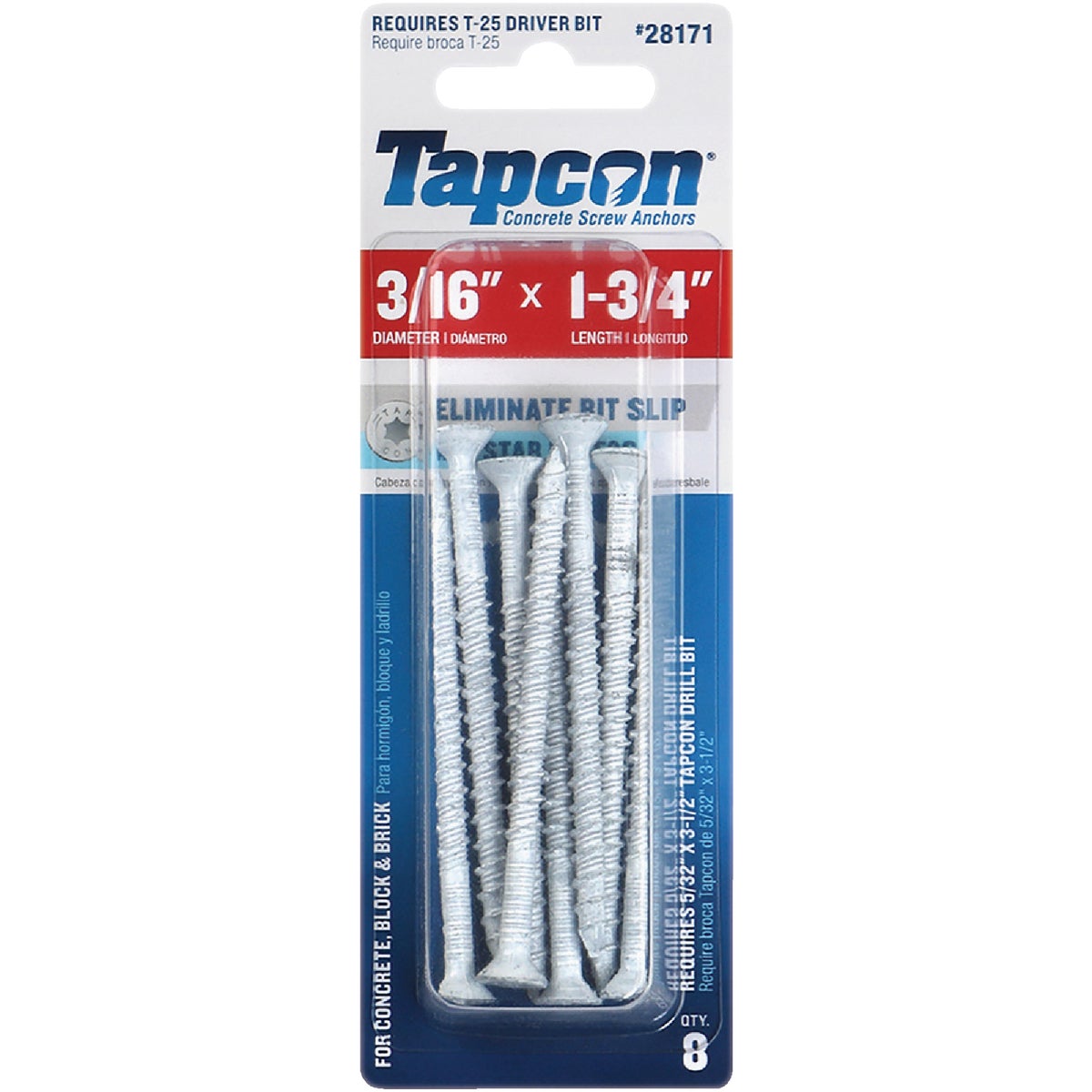 Tapcon 3/16 In. x 1-3/4 In. Star Drive Flat Head White Concrete Screw Anchors (8 Ct.)