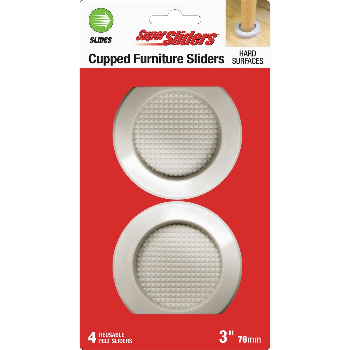 Super Sliders 3 In. Round Beige Cupper Sliders (4-Pack)