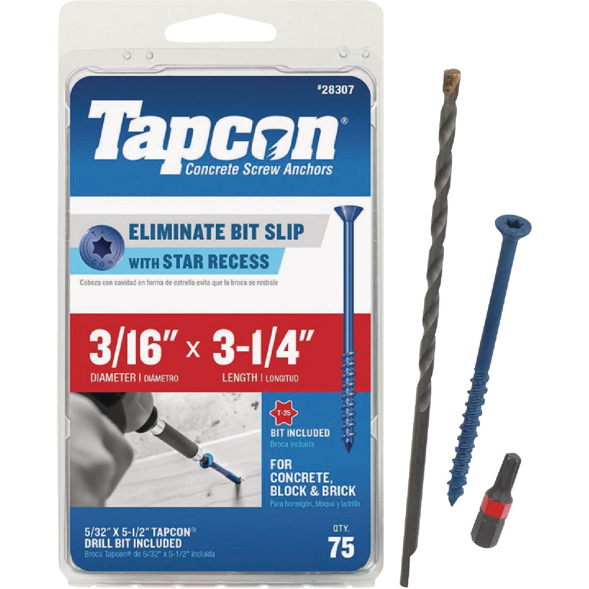 Tapcon 3/16 In. x 3-1/4 In. Star Drive Flat Head Concrete Screw Anchor (75 Ct.)