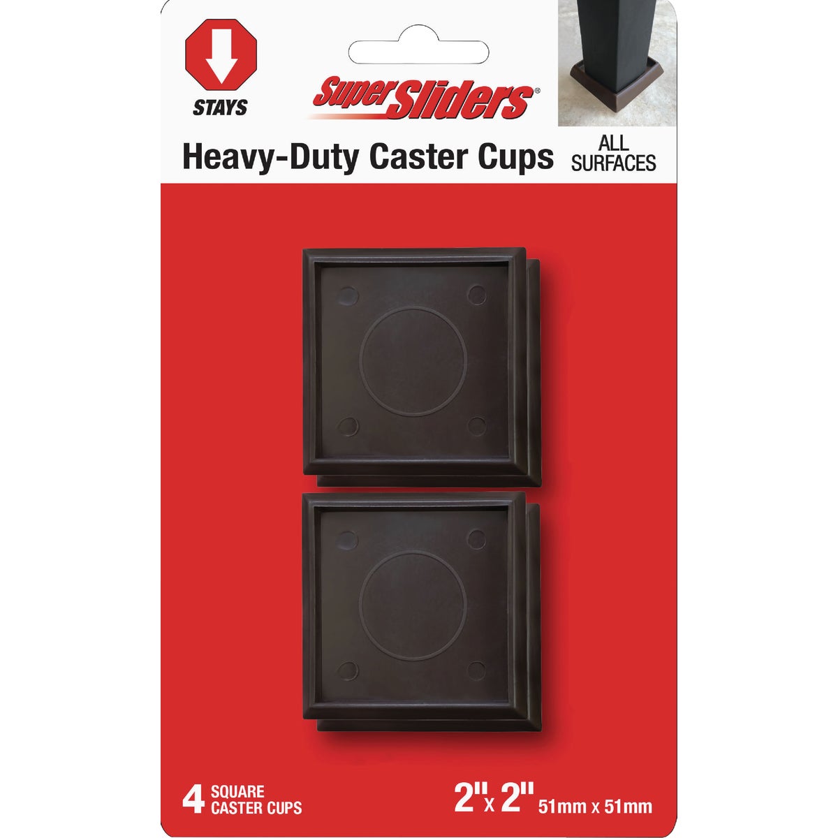 Super Sliders 2 In. Square Brown Furniture Leg Cup (4-Pack)