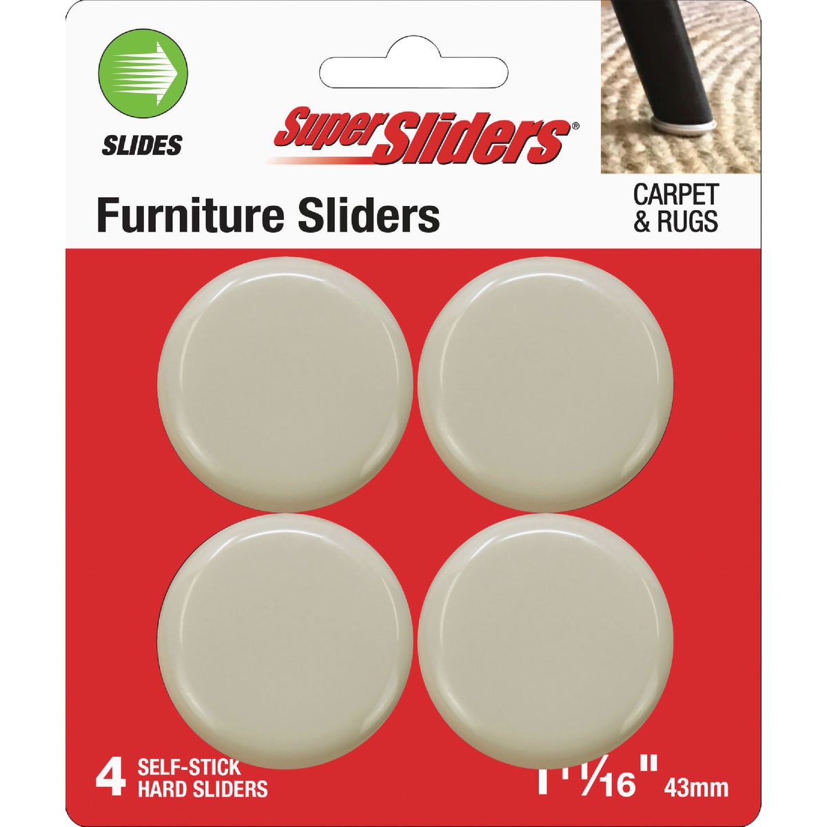 Super Sliders 1-11/16 In. Hard Round Beige Furniture Sliders (4-Pack)