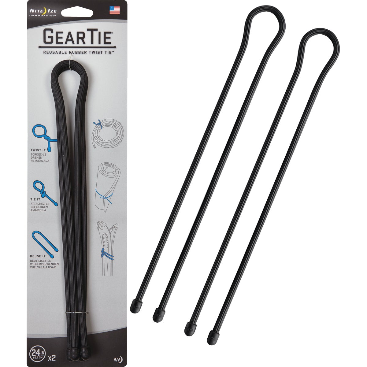 Gear Tie 24 In. Reusable Rubber Twist Tie - Black (2-Pack)