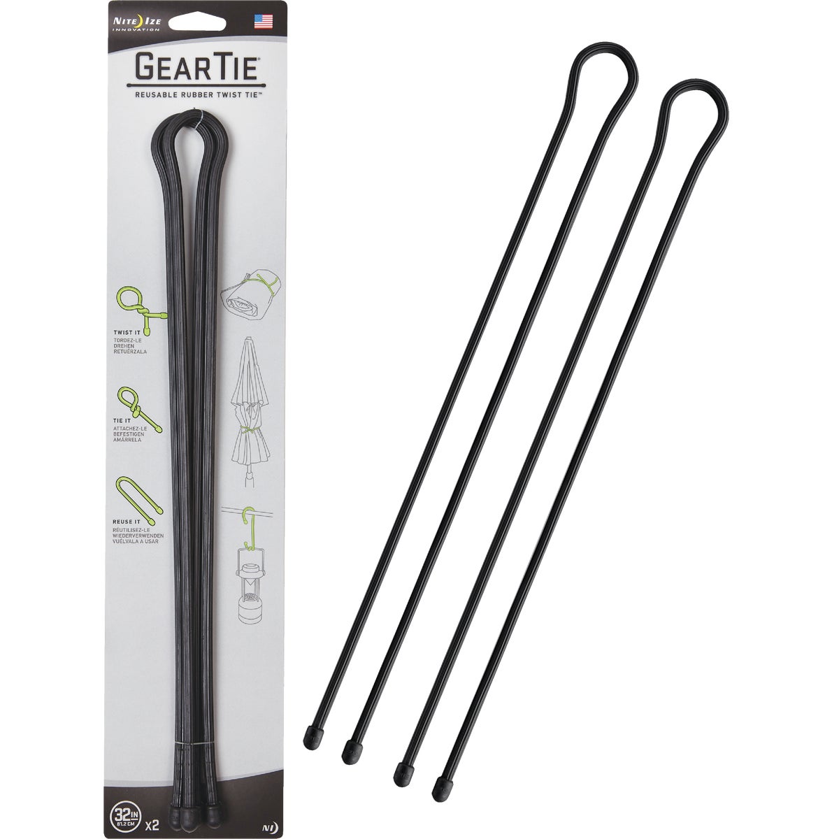 Gear Tie 32 In. Reusable Rubber Twist Tie - Black (2-Pack)