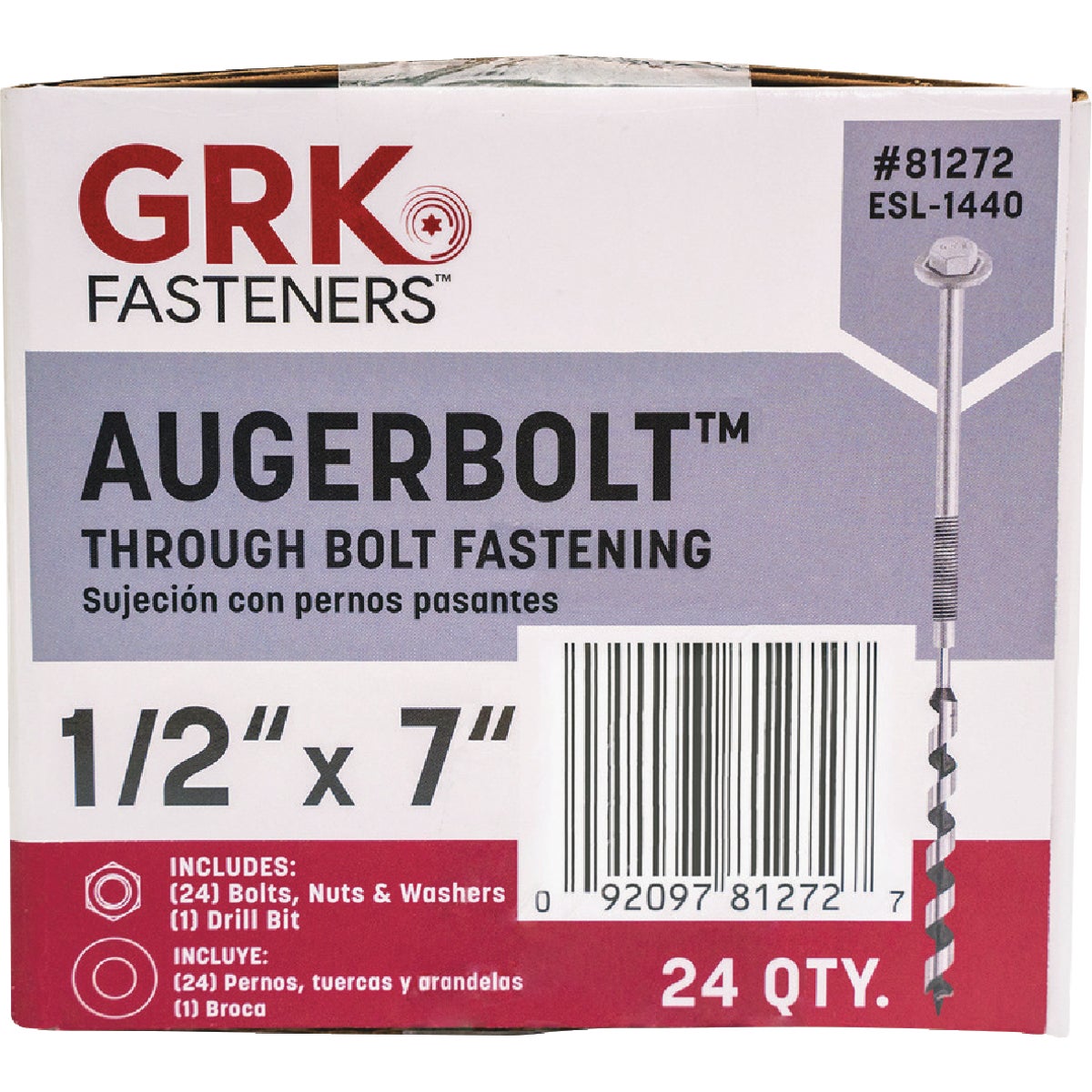 GRK AugerBolt 1/2 In. x 7 In. Galvanized Hex Through Bolt (24 Ct.)