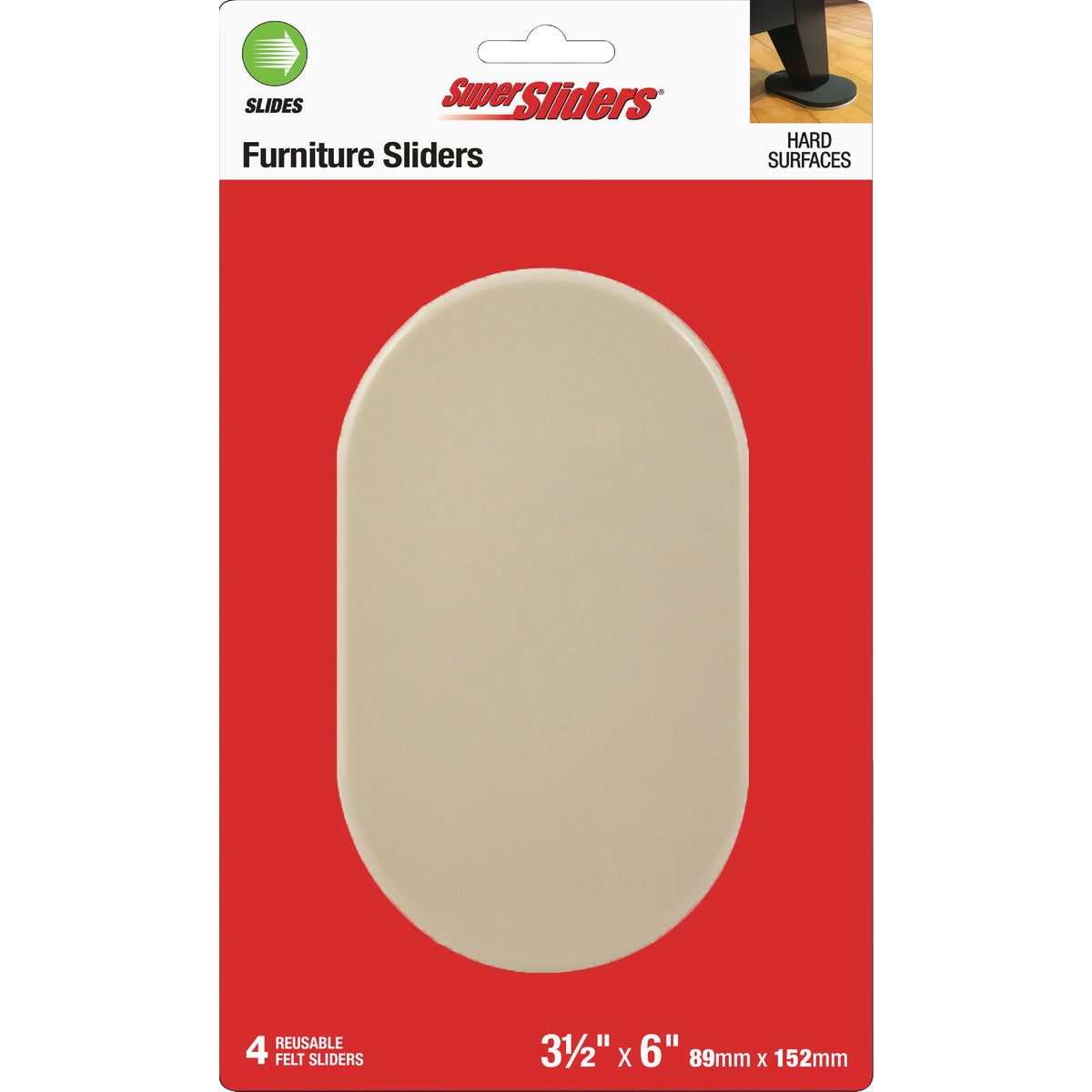 Super Sliders 3-1/2 In. x 6 In. Hard Oval Beige Furniture Sliders (4-Pack)